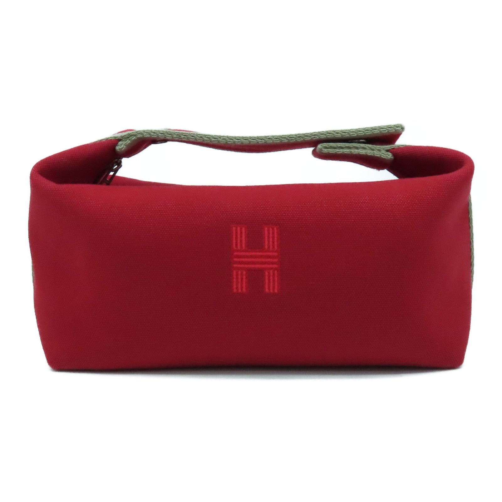 HERMES 帆布Bride A Brac Small銀扣手挽袋紅色