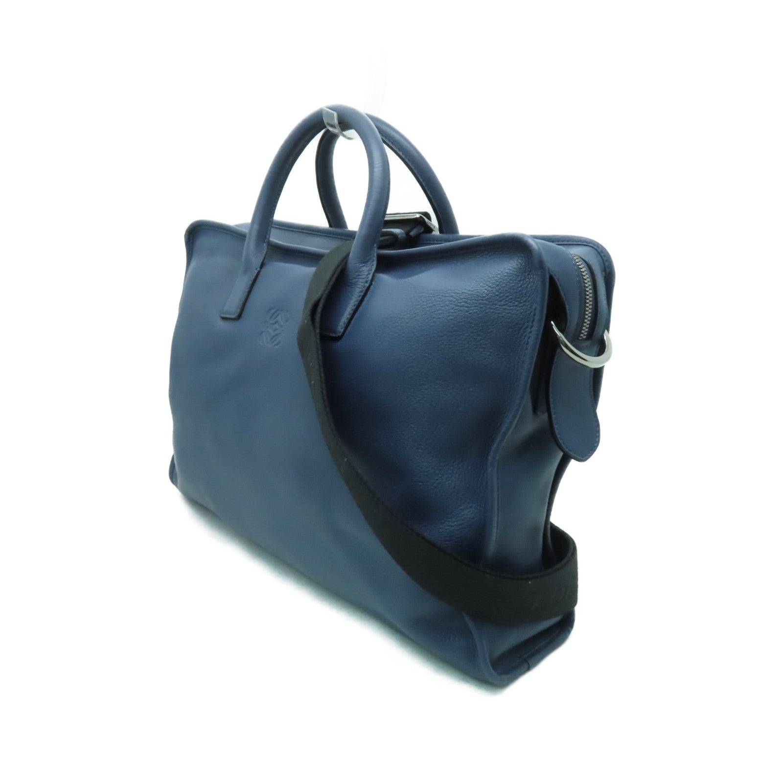 LOEWE 牛皮皮革2way Shoulder Bag銀扣手挽肩背兩用袋藍色