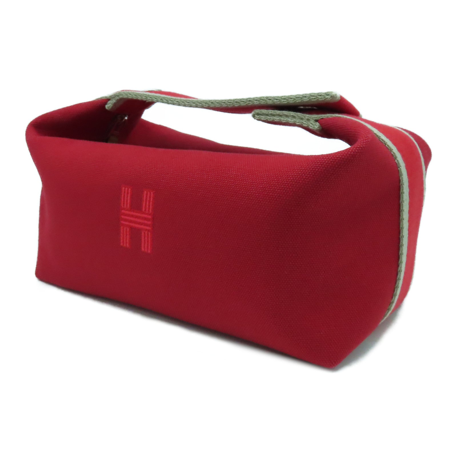 HERMES 帆布Bride A Brac Small銀扣手挽袋紅色