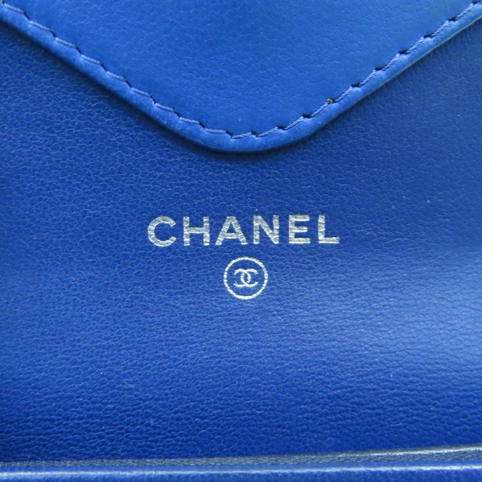 CHANEL 羊皮皮革Card Case銀扣卡片套藍色