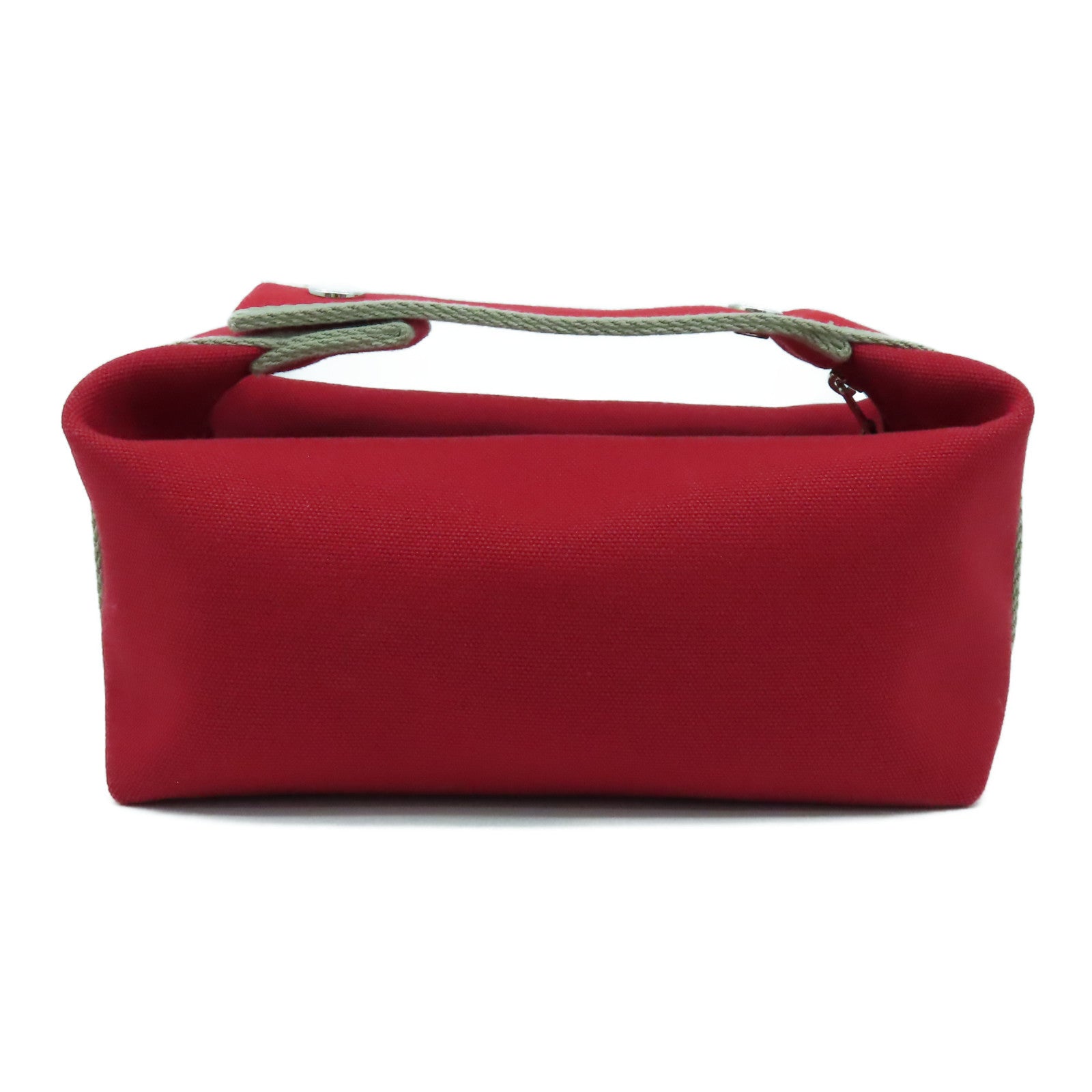 HERMES 帆布Bride A Brac Small銀扣手挽袋紅色