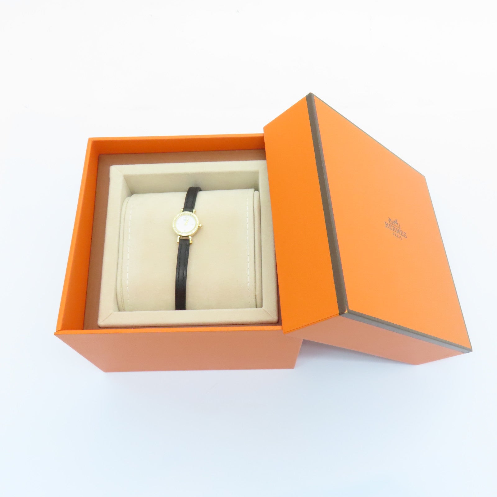 HERMES Faubourg Watch Mini18K鑽石手錶石英機芯白色