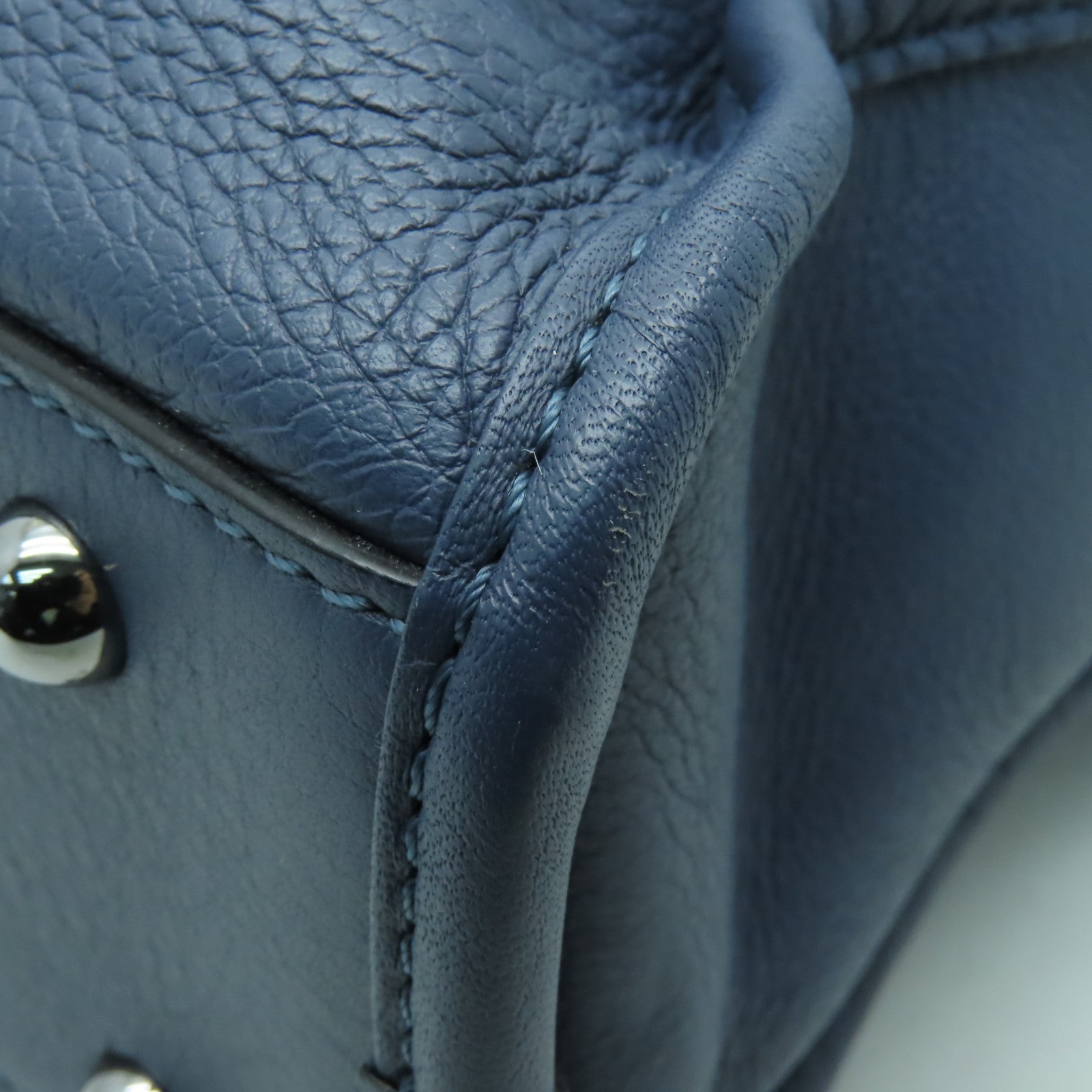 LOEWE 牛皮皮革2way Shoulder Bag銀扣手挽肩背兩用袋藍色