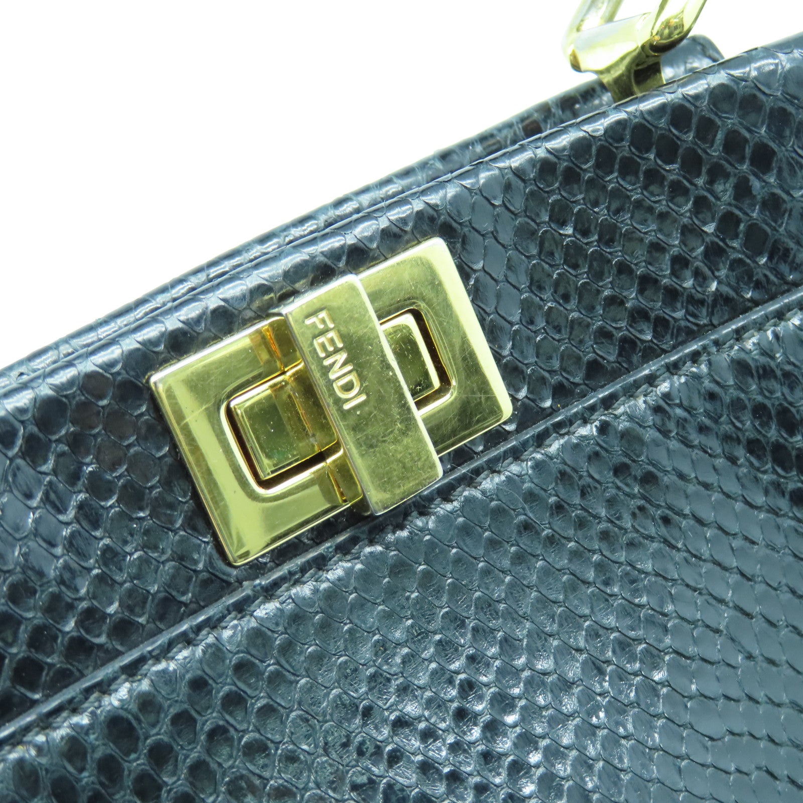 FENDI 蛇皮皮革Mini Peekapoo金扣手挽肩背兩用袋黑色