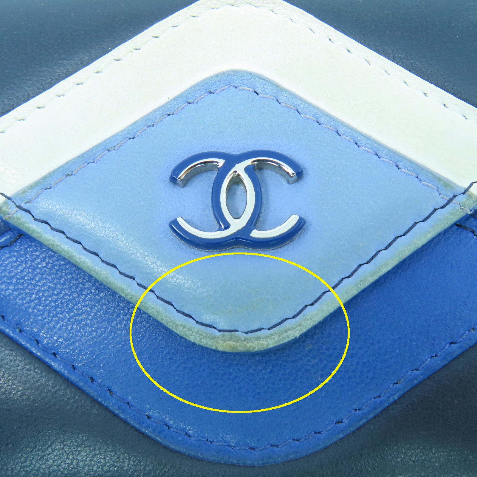 CHANEL 羊皮皮革Card Case銀扣卡片套藍色