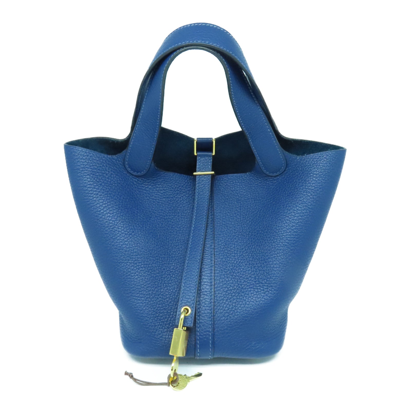 HERMES Clemence皮革Picotin PM金扣手挽袋Deep Blue蓝色