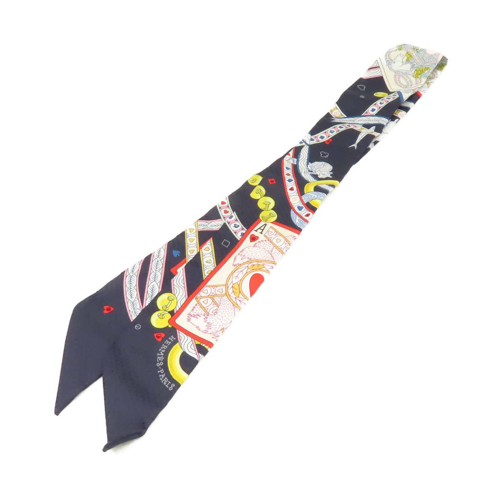 HERMES 【激減優惠】絲質Twilly Scarf絲巾深藍色/金色/彩色