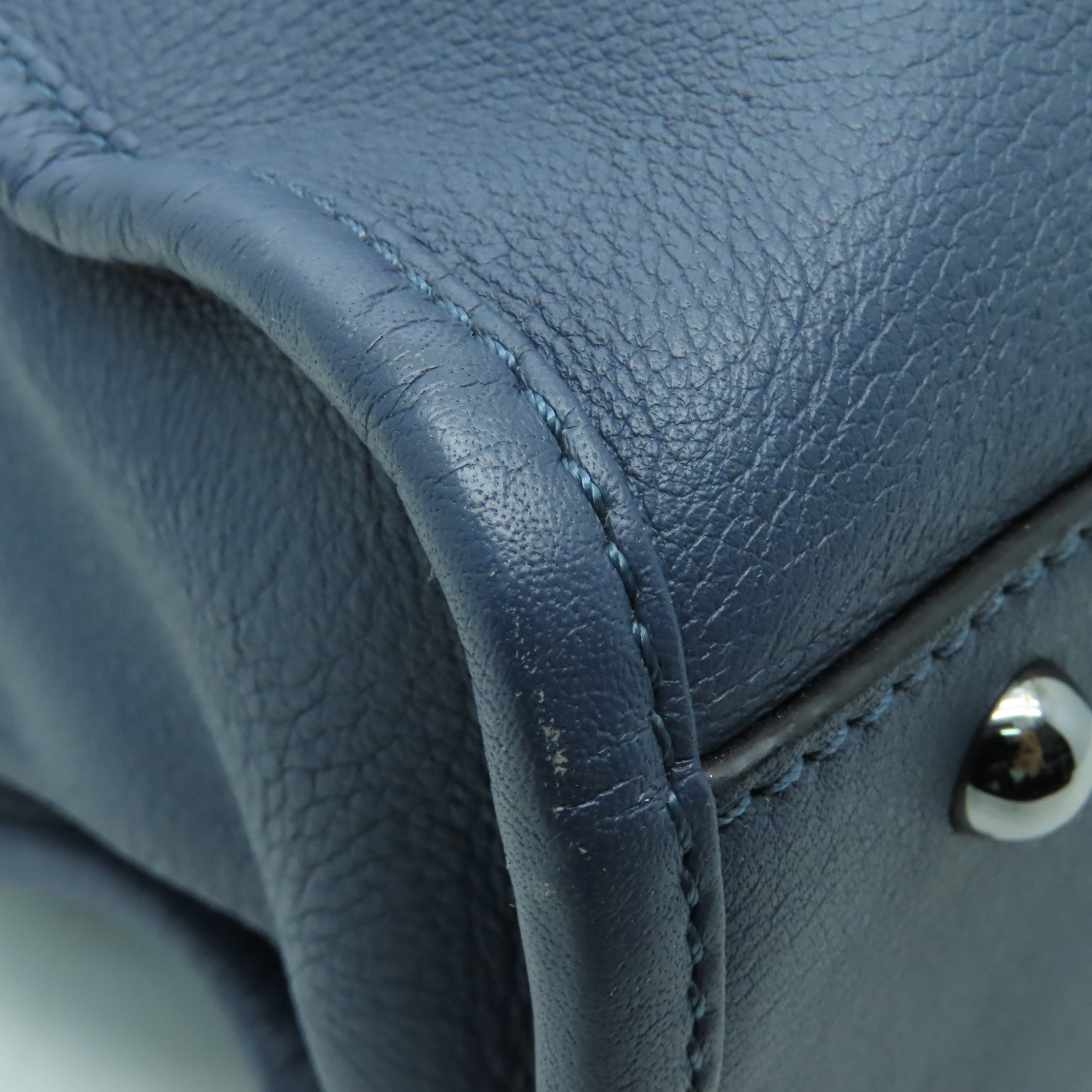 LOEWE 牛皮皮革2way Shoulder Bag銀扣手挽肩背兩用袋藍色