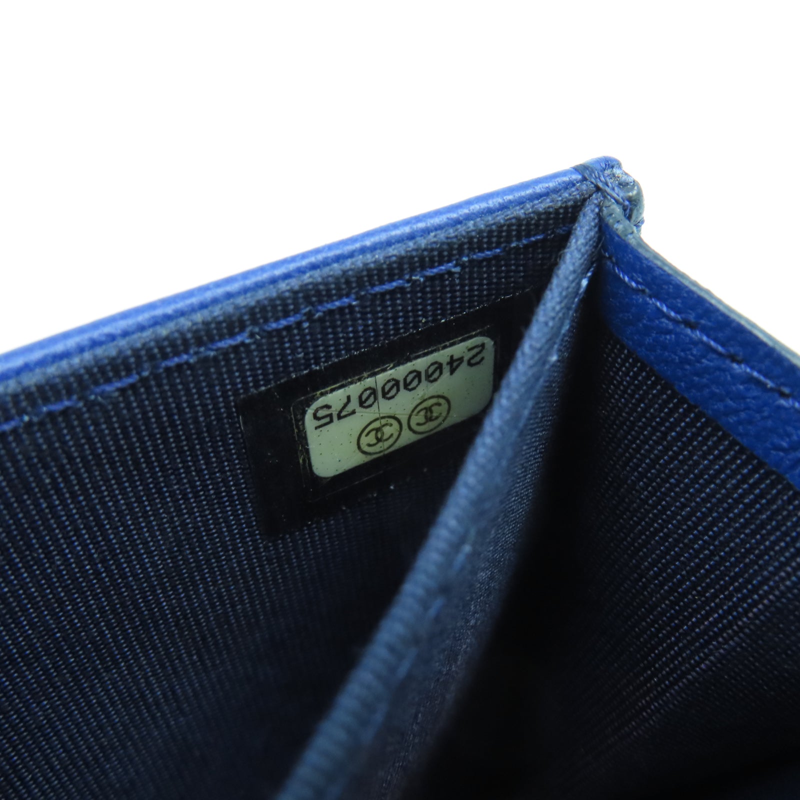 CHANEL 羊皮皮革Card Case銀扣卡片套藍色