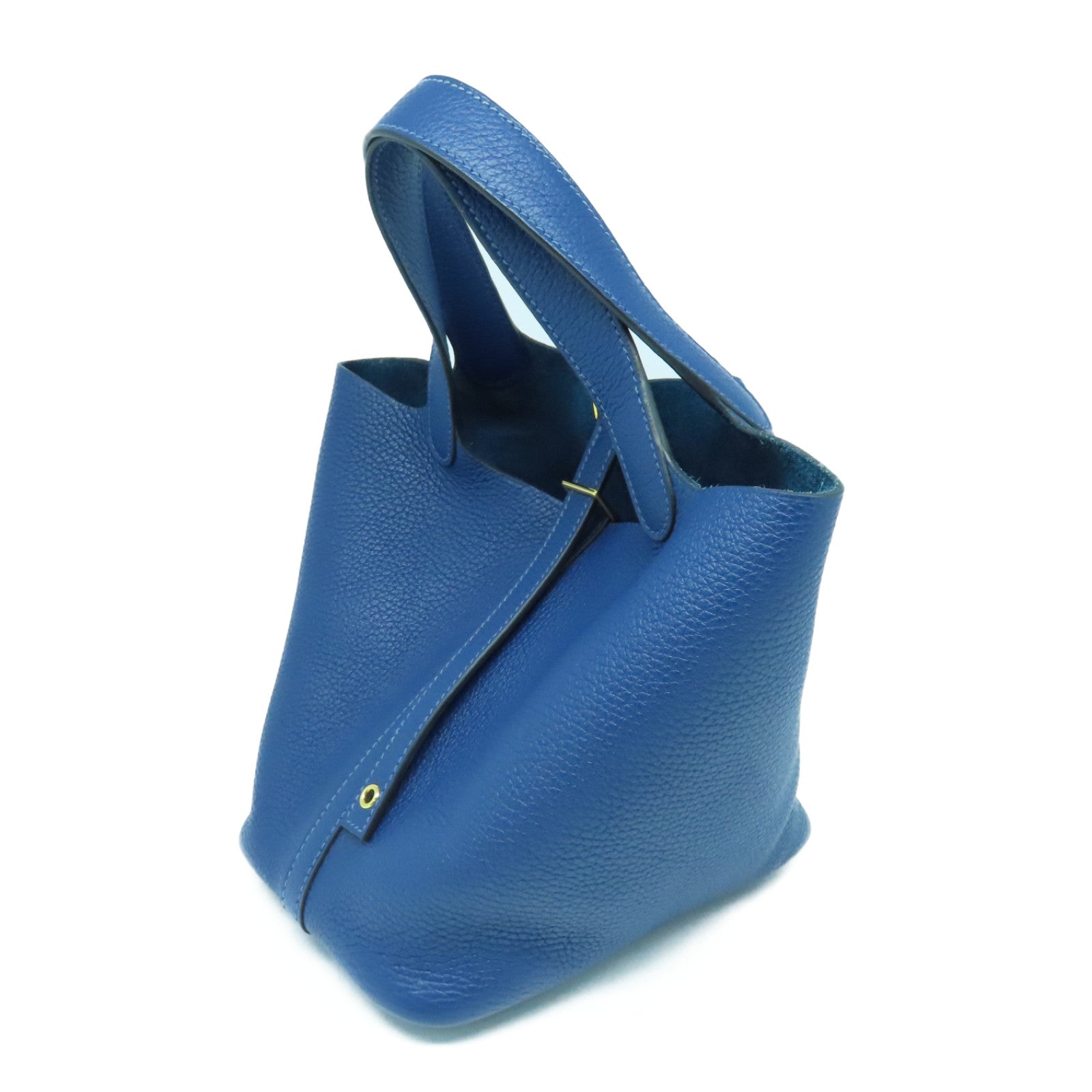 HERMES Clemence皮革Picotin PM金扣手挽袋Deep Blue蓝色