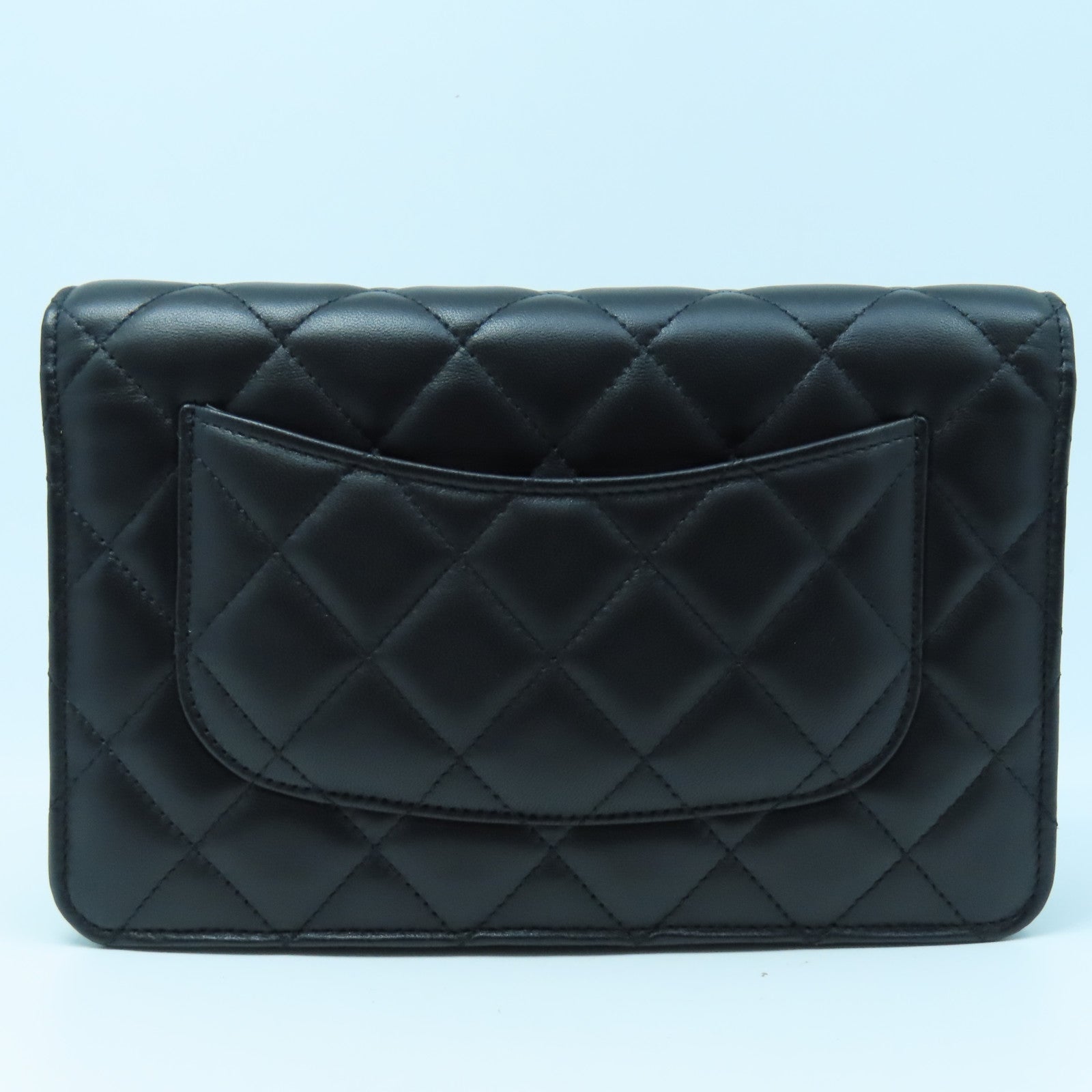 CHANEL Rhombus Sheepskin Leather Wallet On Chain Silver Buckle Wallet Shoulder Bag Black