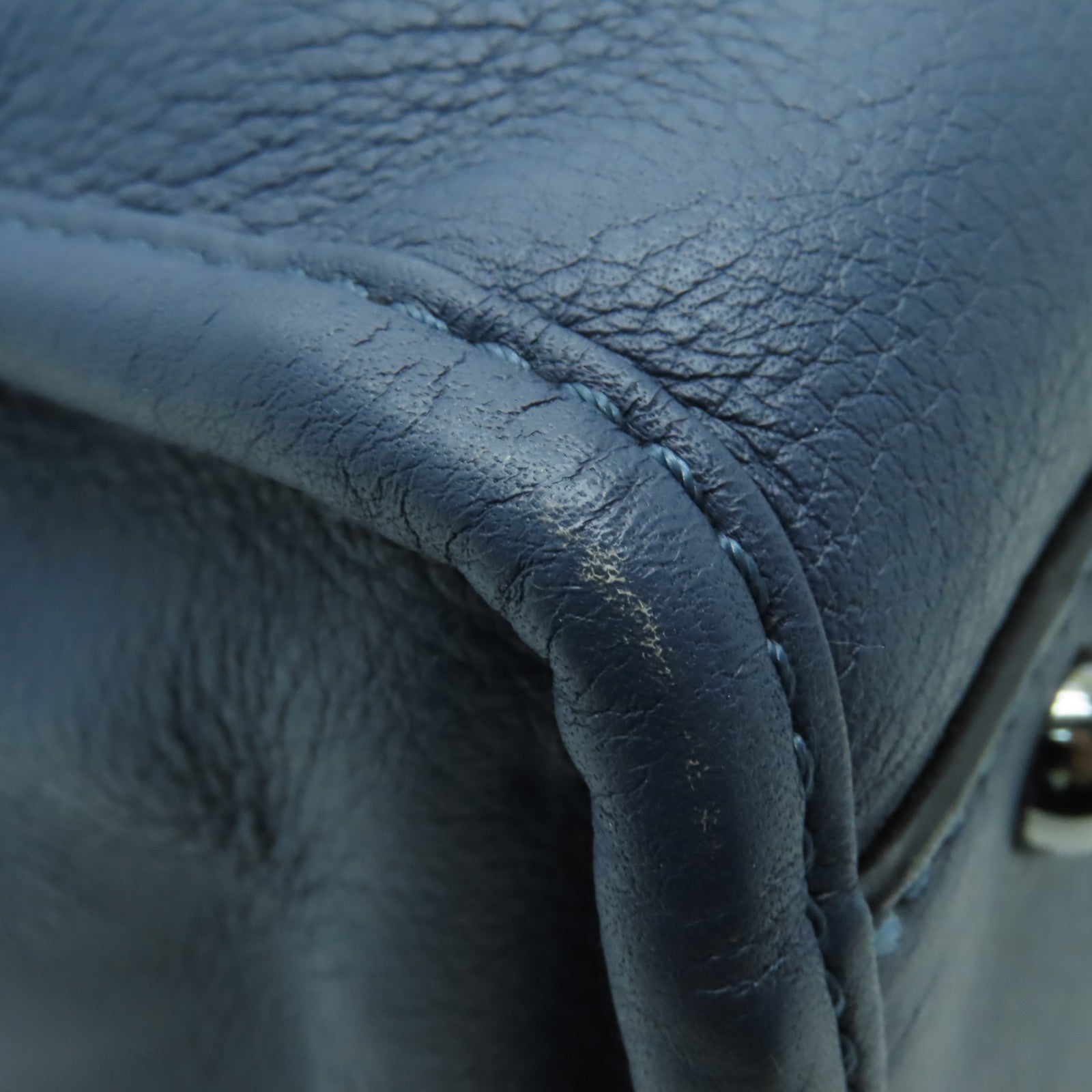 LOEWE 牛皮皮革2way Shoulder Bag銀扣手挽肩背兩用袋藍色