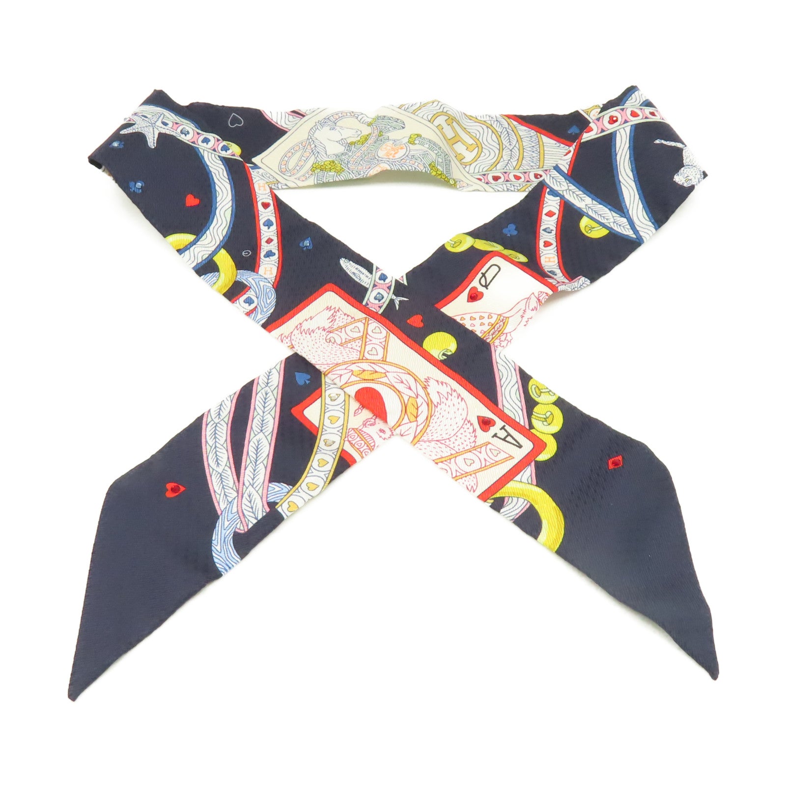 HERMES 【激減優惠】絲質Twilly Scarf絲巾深藍色/金色/彩色
