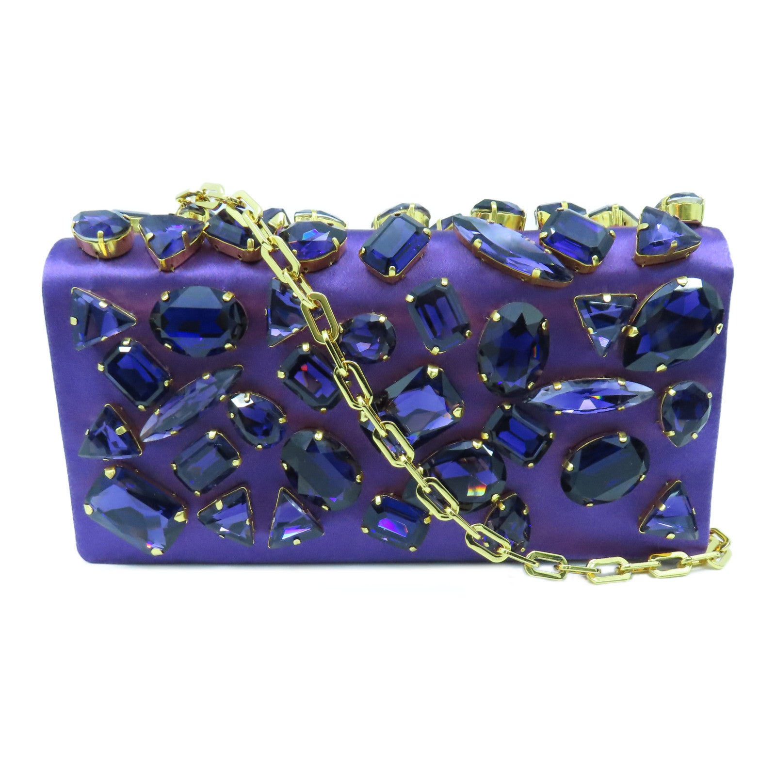 PRADA Clystal Embeillshed Satin Clutch金扣链带肩背袋紫色