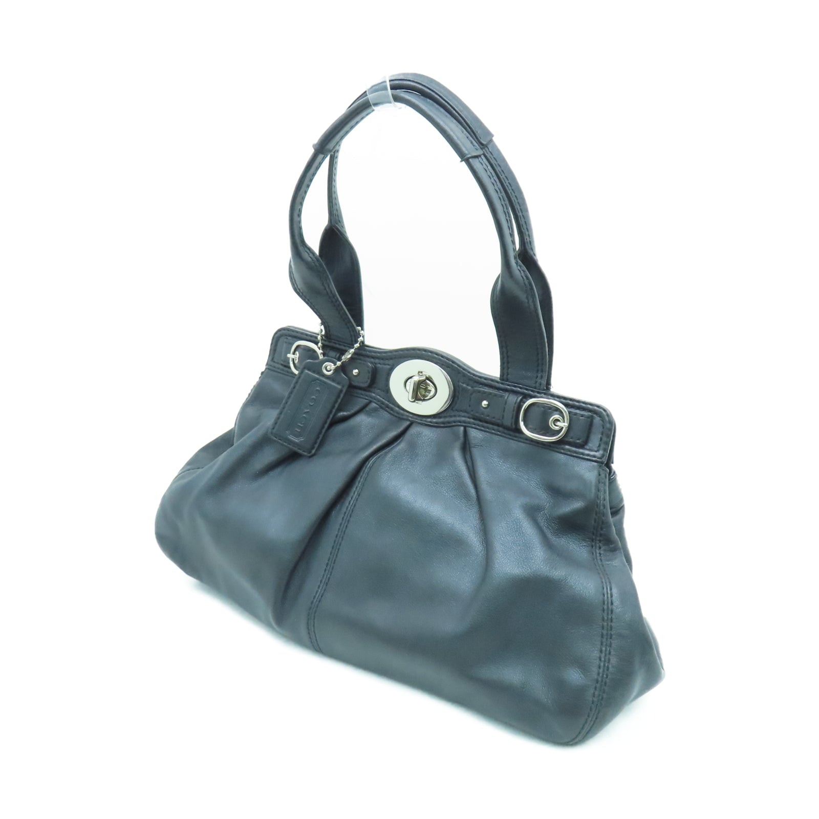 COACH 牛皮皮革Shoulder Bag銀扣肩背袋黑色