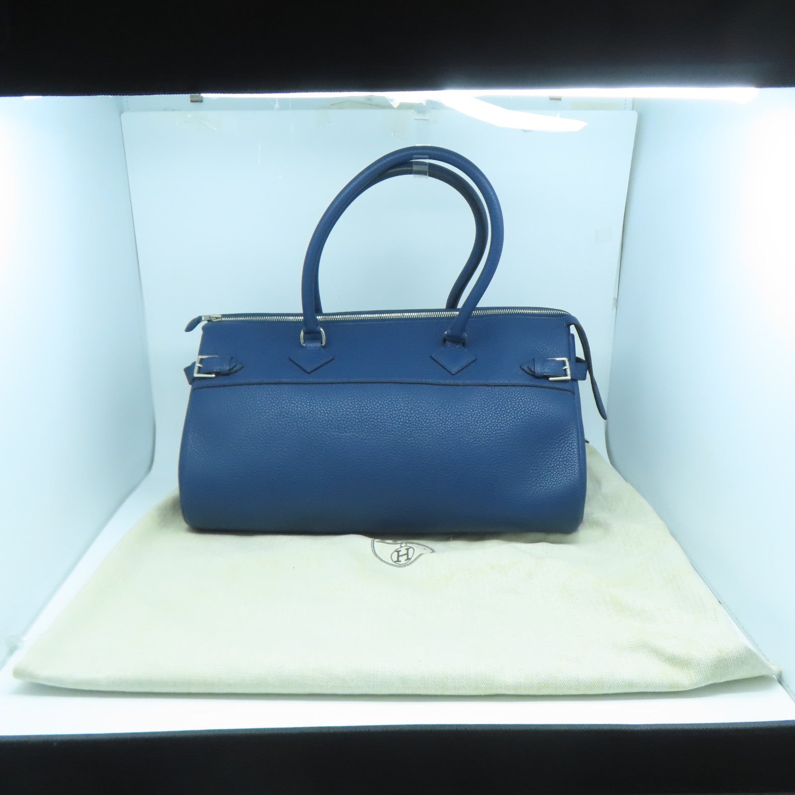 HERMES 【激減優惠】Taurillon Clemence皮革Shoulder Bag銀扣肩背袋Bleu Saphir藍色
