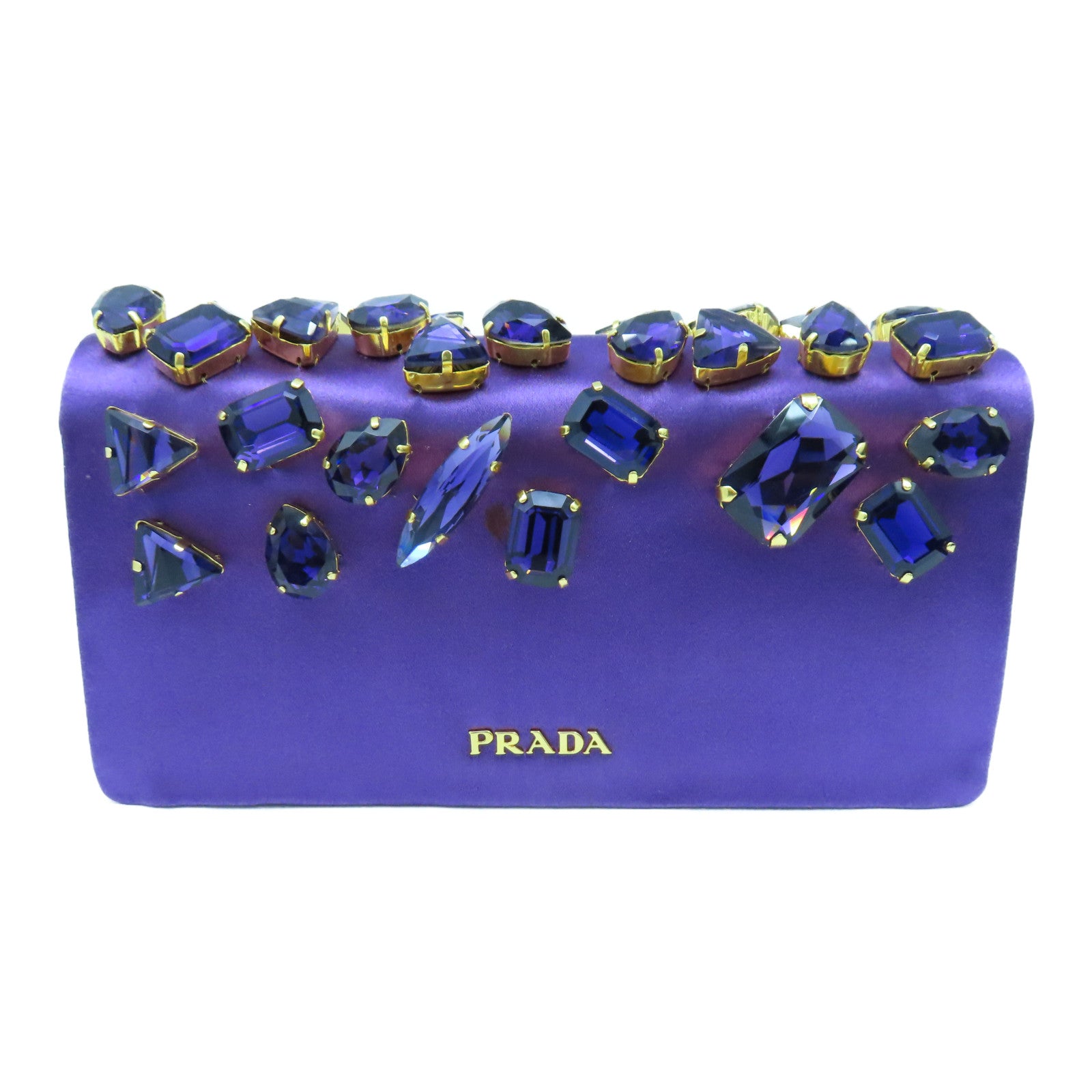 PRADA Clystal Embeillshed Satin Clutch金扣链带肩背袋紫色