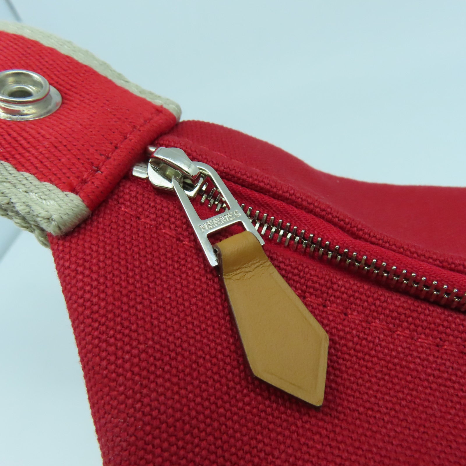 HERMES 帆布Bride A Brac Small銀扣手挽袋紅色