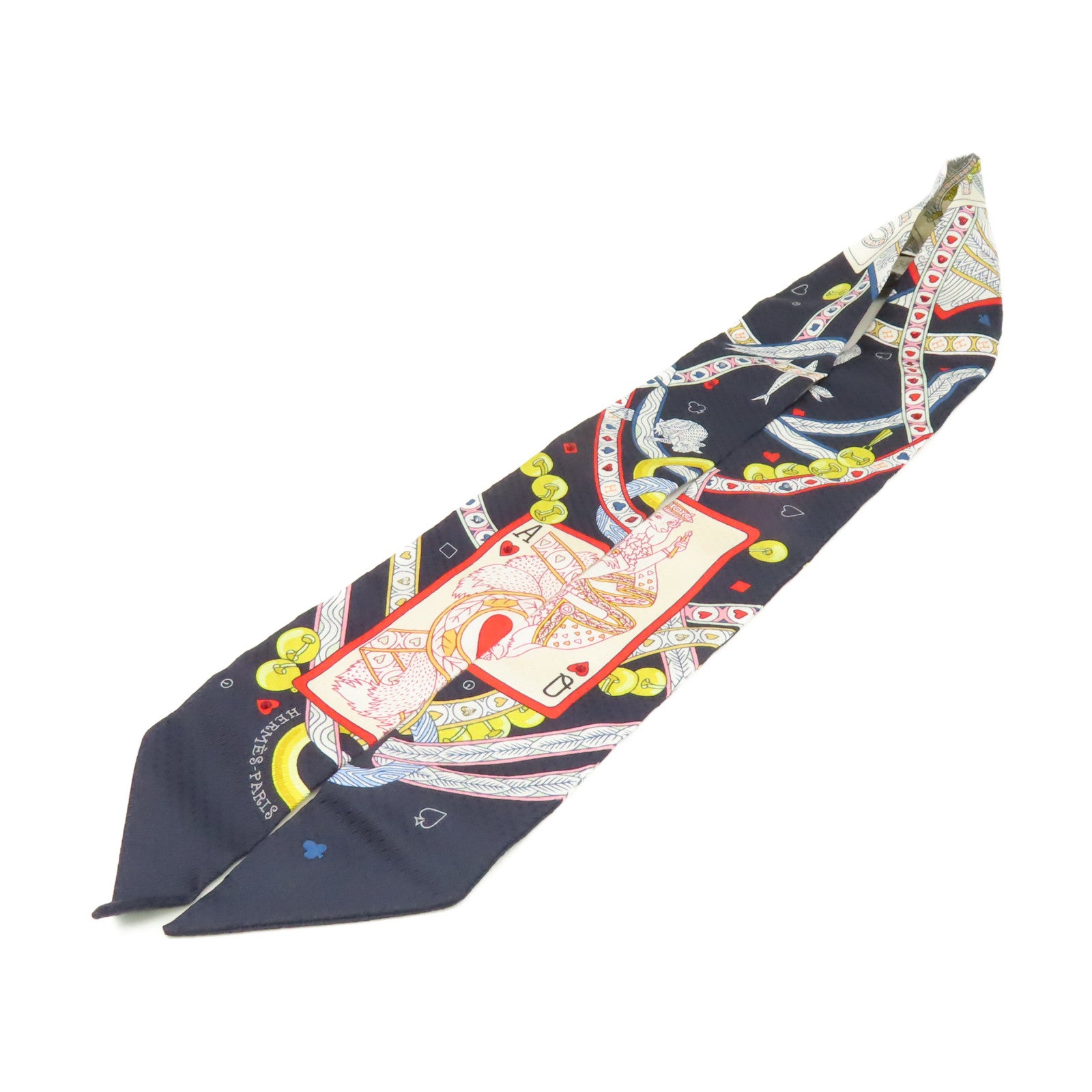 HERMES 【激減優惠】絲質Twilly Scarf絲巾深藍色/金色/彩色
