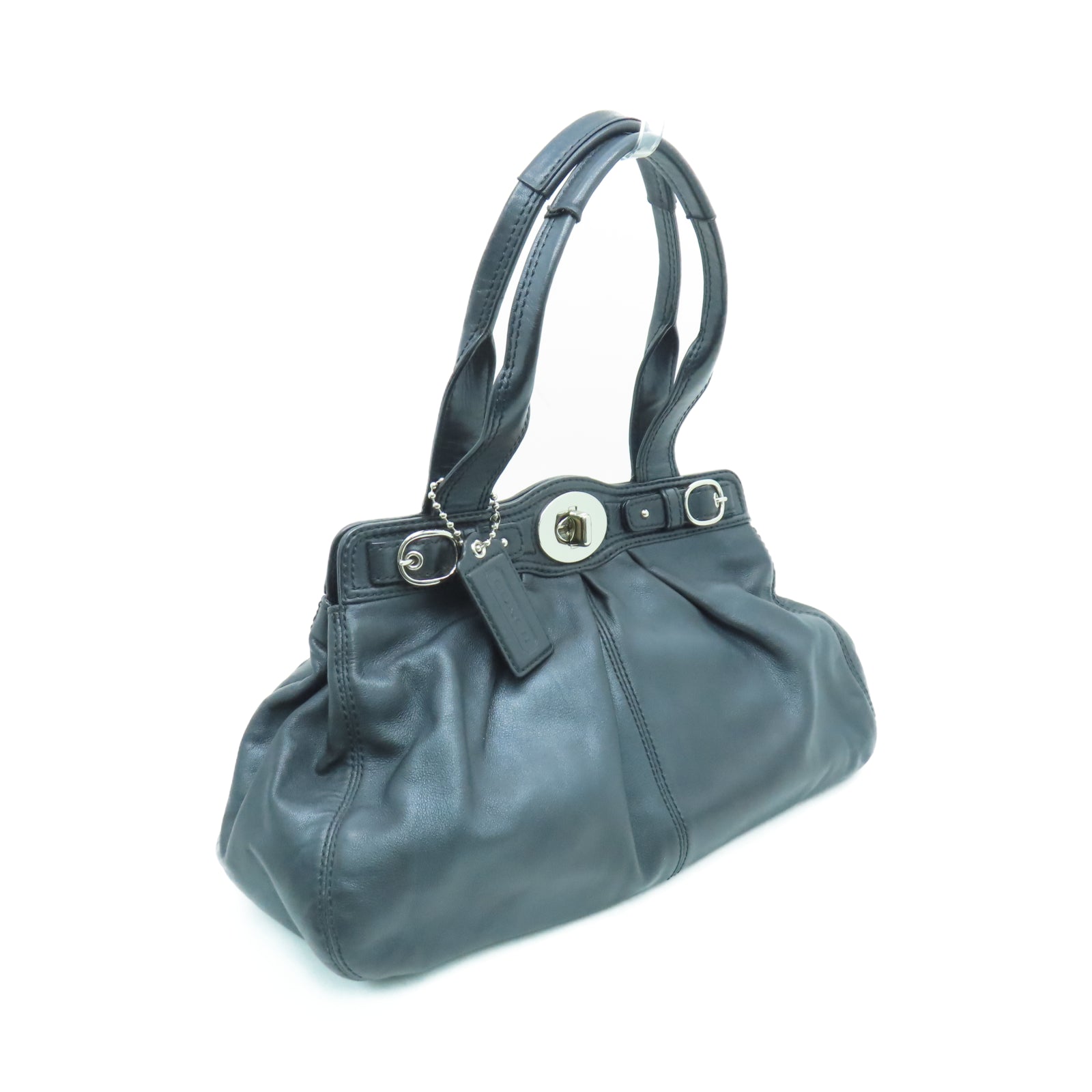 COACH 牛皮皮革Shoulder Bag銀扣肩背袋黑色