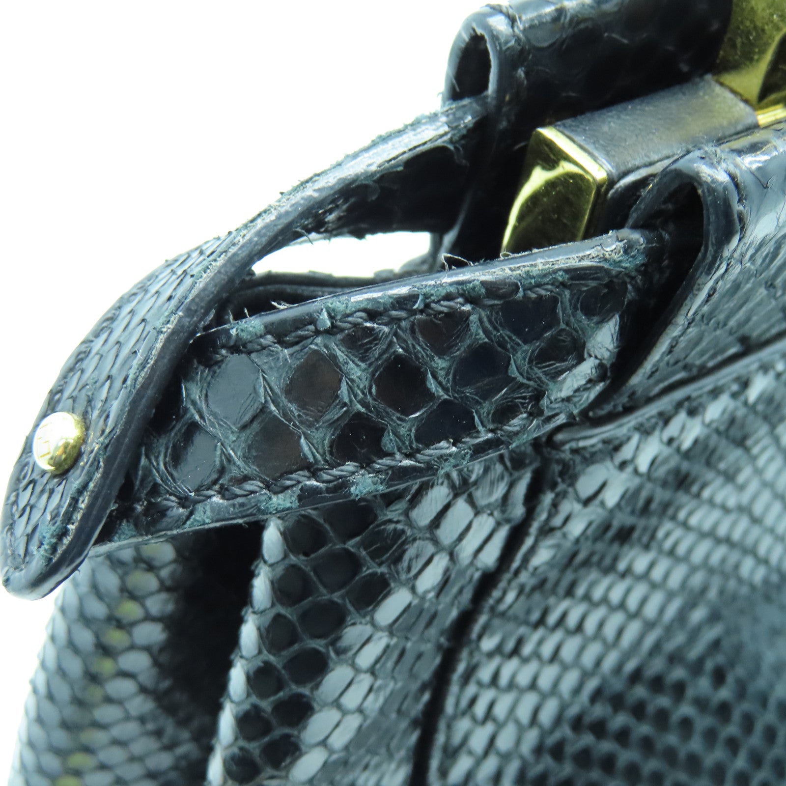 FENDI 蛇皮皮革Mini Peekapoo金扣手挽肩背兩用袋黑色