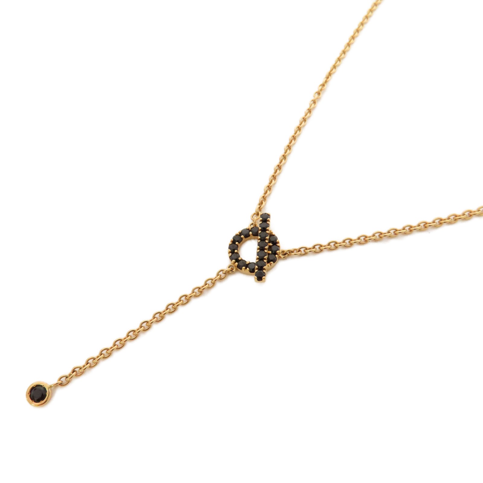 HERMES 18K黃金/黑尖晶石Finesse Lariat Necklace項鍊金色