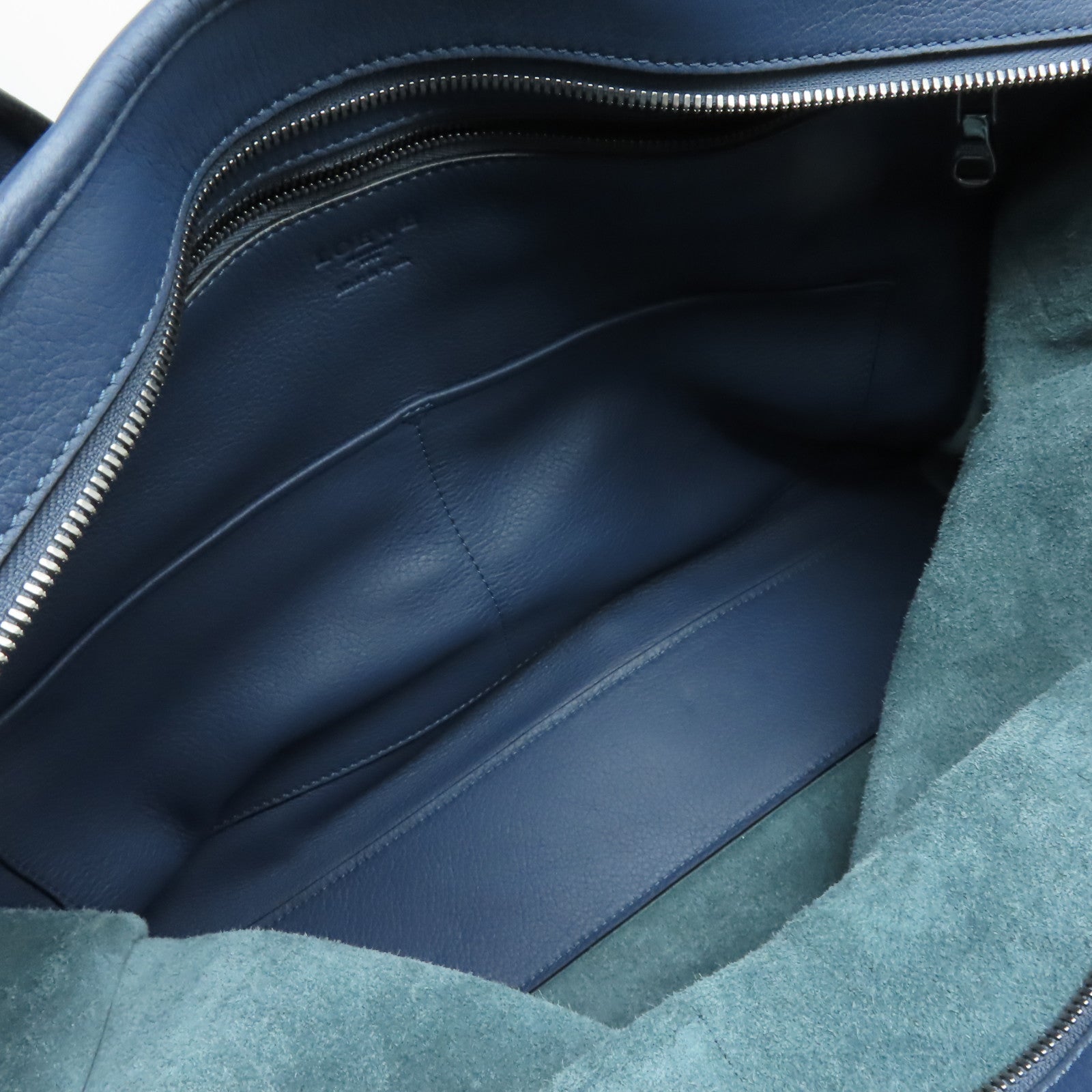 LOEWE 牛皮皮革2way Shoulder Bag銀扣手挽肩背兩用袋藍色