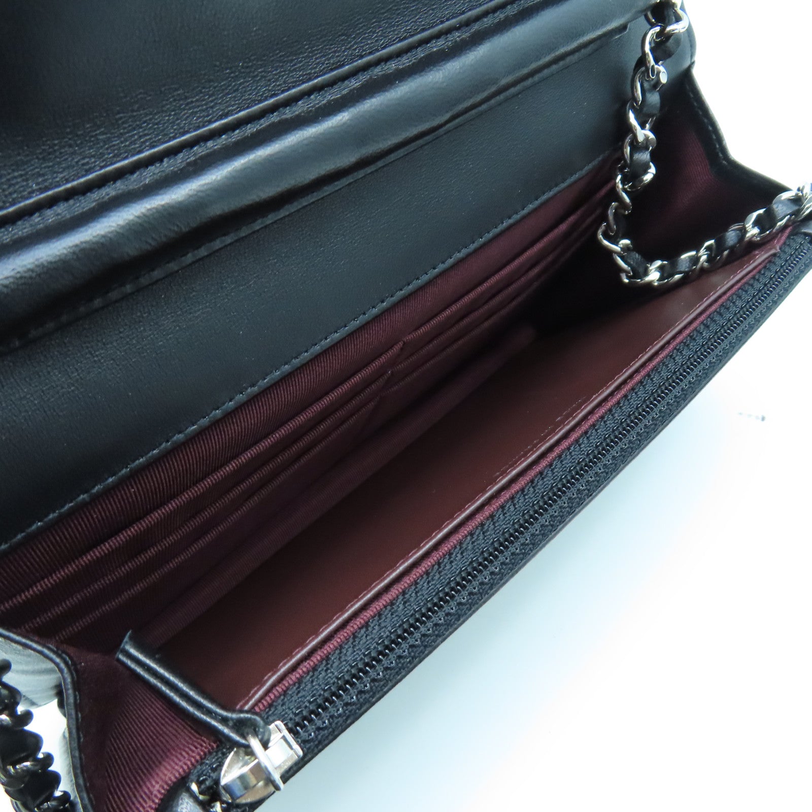 CHANEL Rhombus Sheepskin Leather Wallet On Chain Silver Buckle Wallet Shoulder Bag Black
