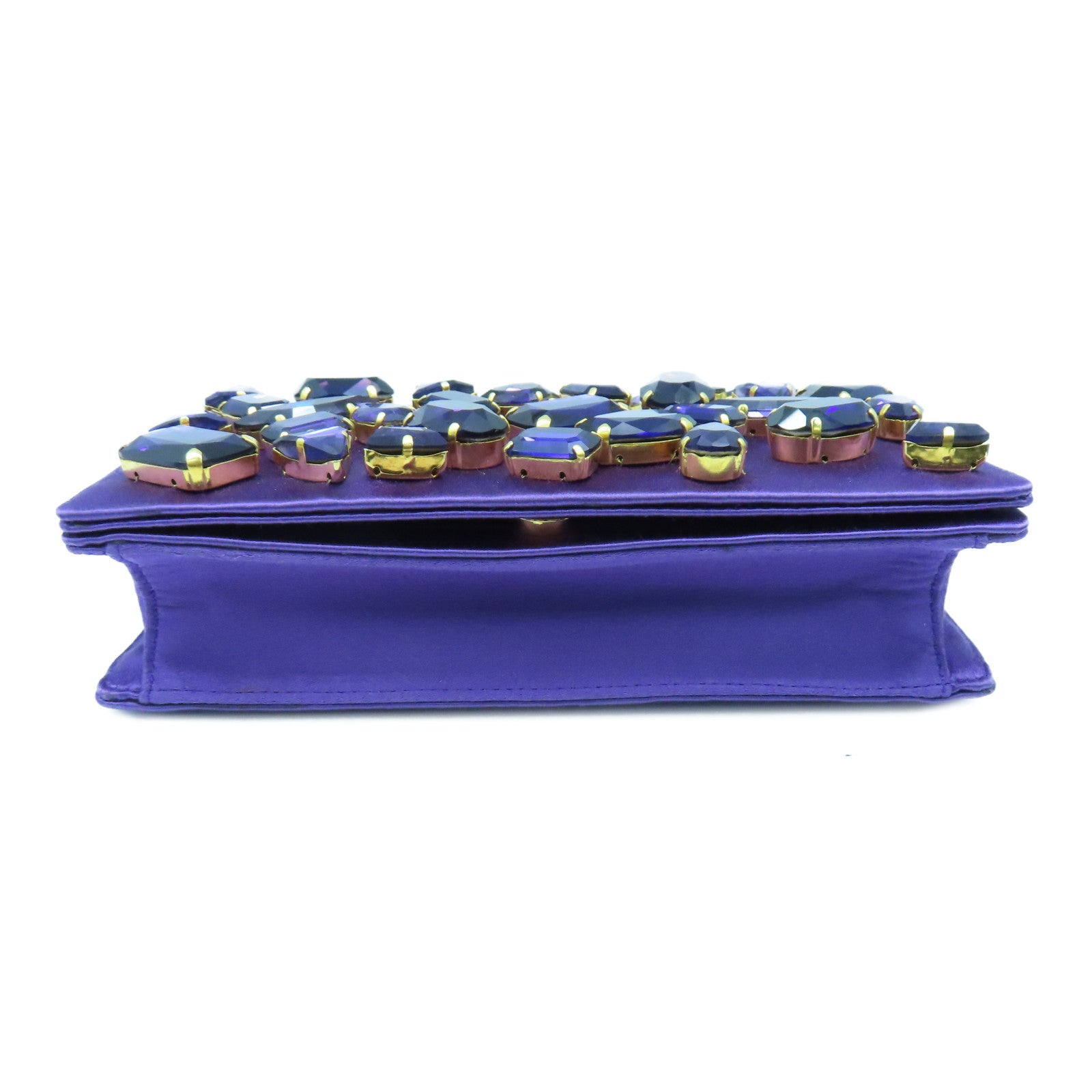 PRADA Clystal Embeillshed Satin Clutch金扣链带肩背袋紫色