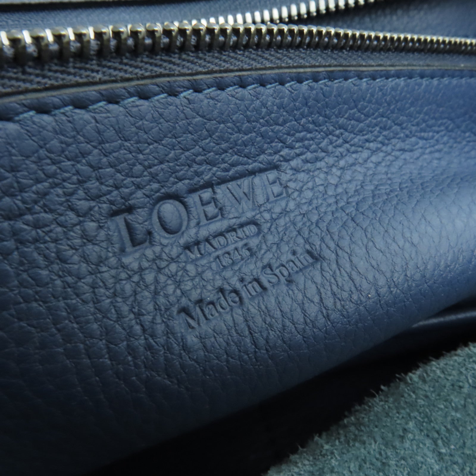 LOEWE 牛皮皮革2way Shoulder Bag銀扣手挽肩背兩用袋藍色