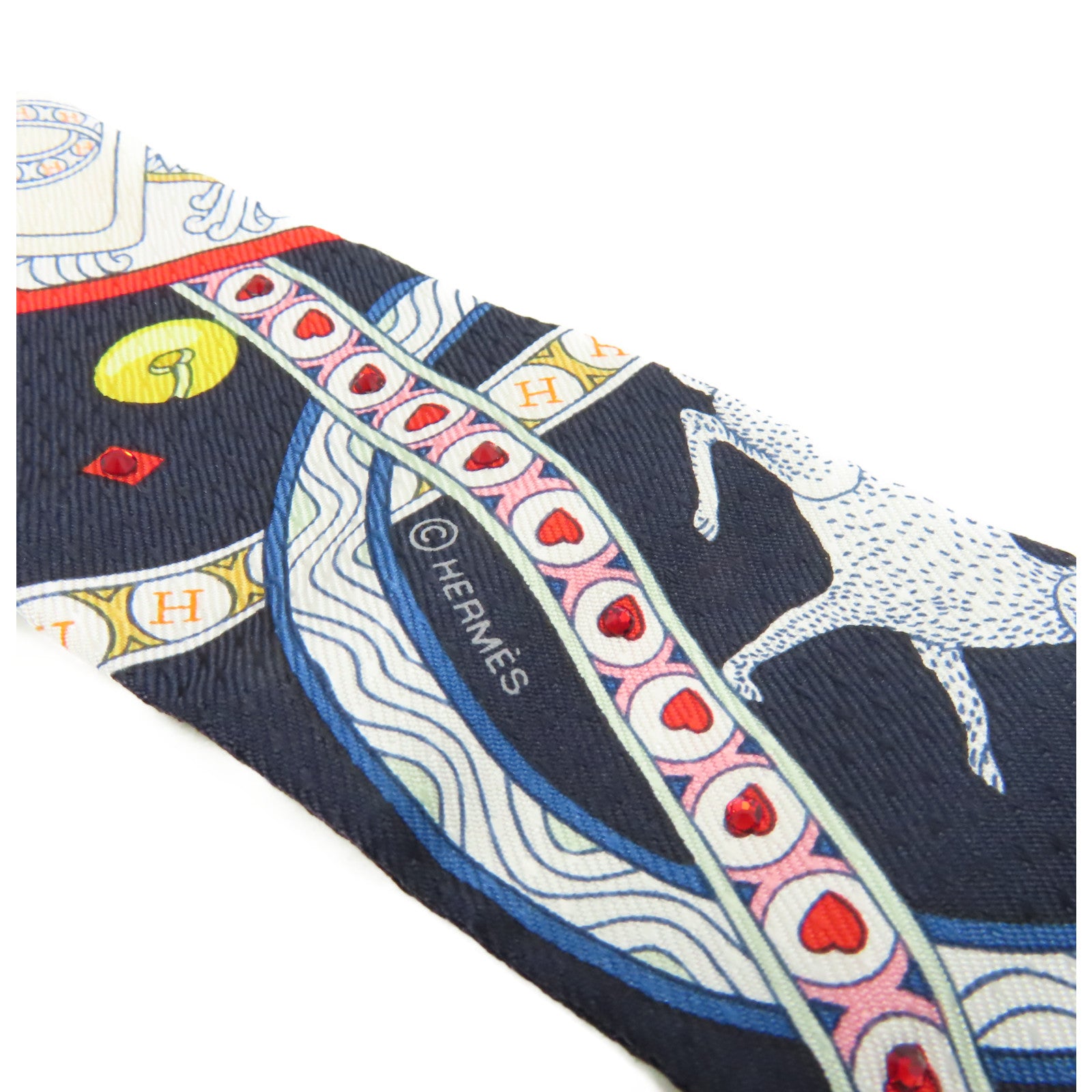 HERMES 【激減優惠】絲質Twilly Scarf絲巾深藍色/金色/彩色