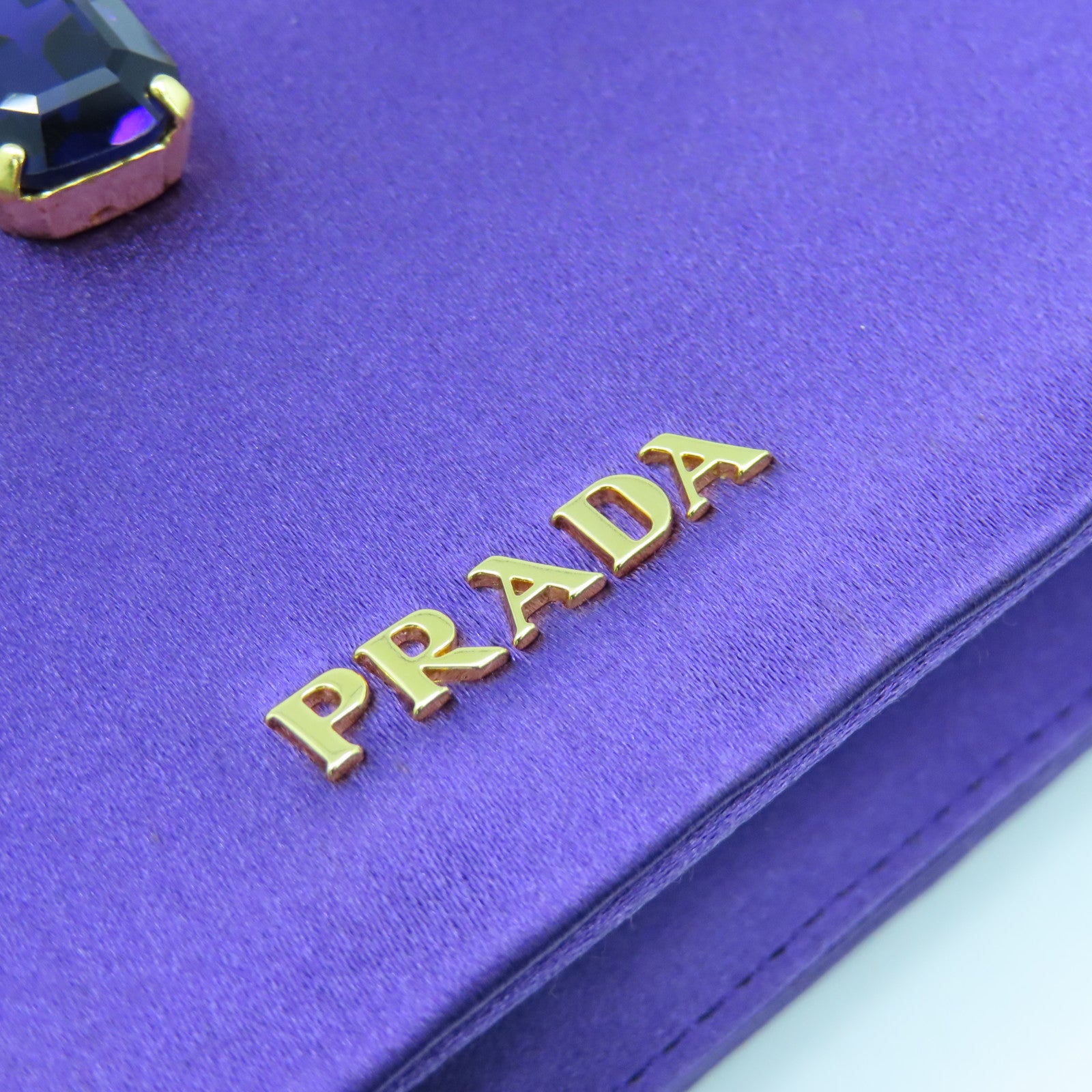 PRADA Clystal Embeillshed Satin Clutch金扣链带肩背袋紫色