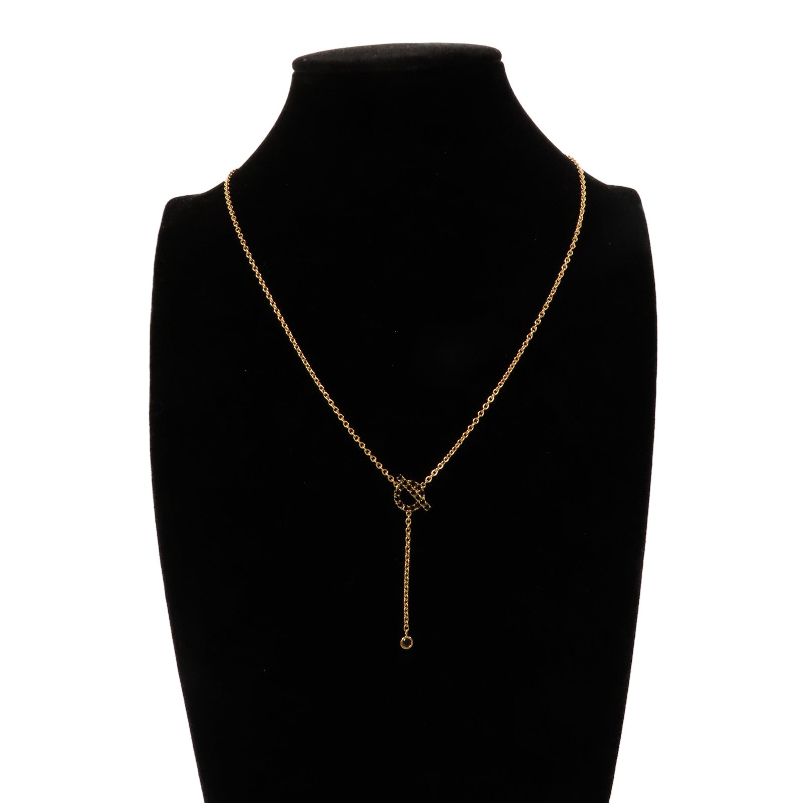 HERMES 18K黃金/黑尖晶石Finesse Lariat Necklace項鍊金色