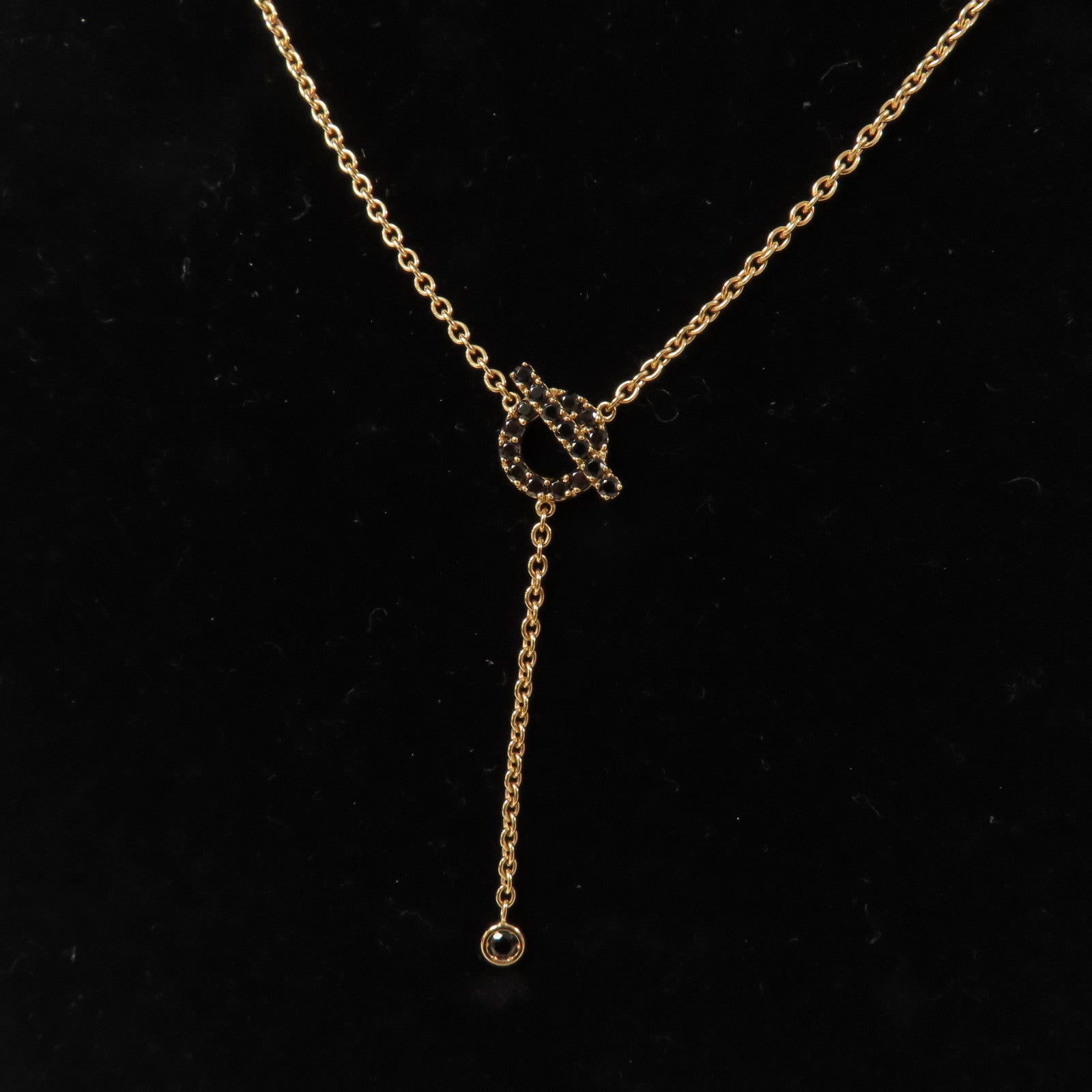 HERMES 18K黃金/黑尖晶石Finesse Lariat Necklace項鍊金色