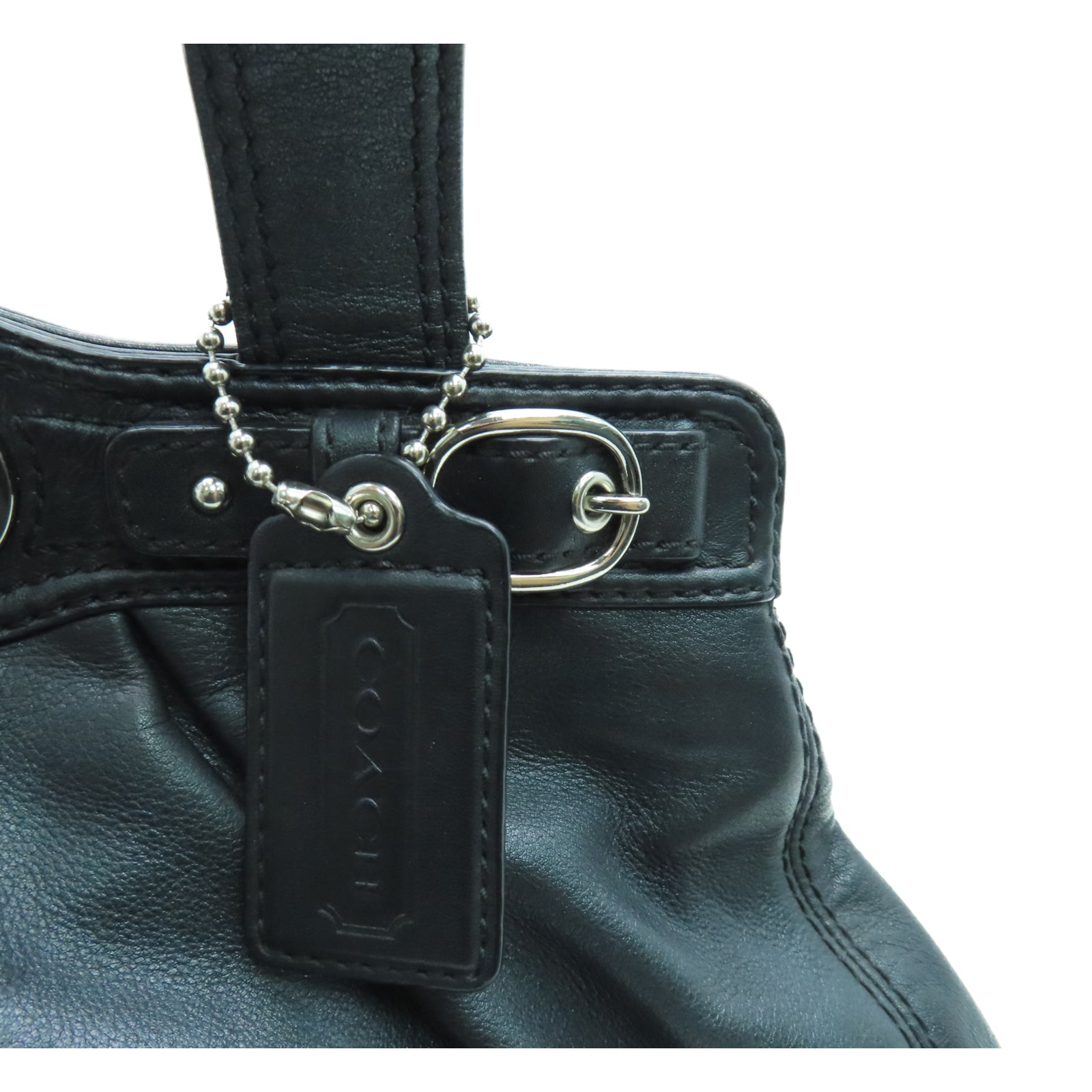 COACH 牛皮皮革Shoulder Bag銀扣肩背袋黑色