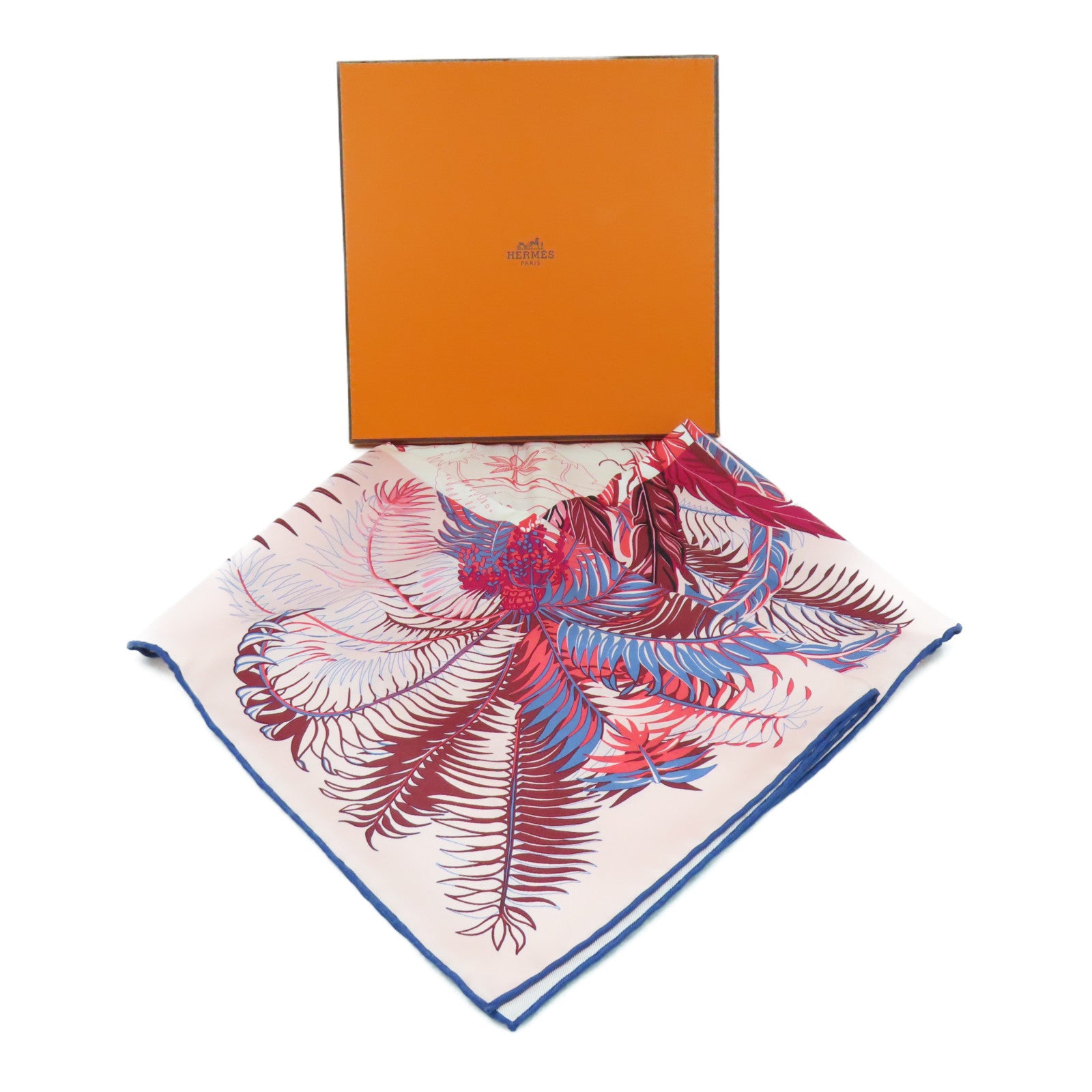 HERMES 絲質Scarf 90X90絲巾粉紅色/藍色