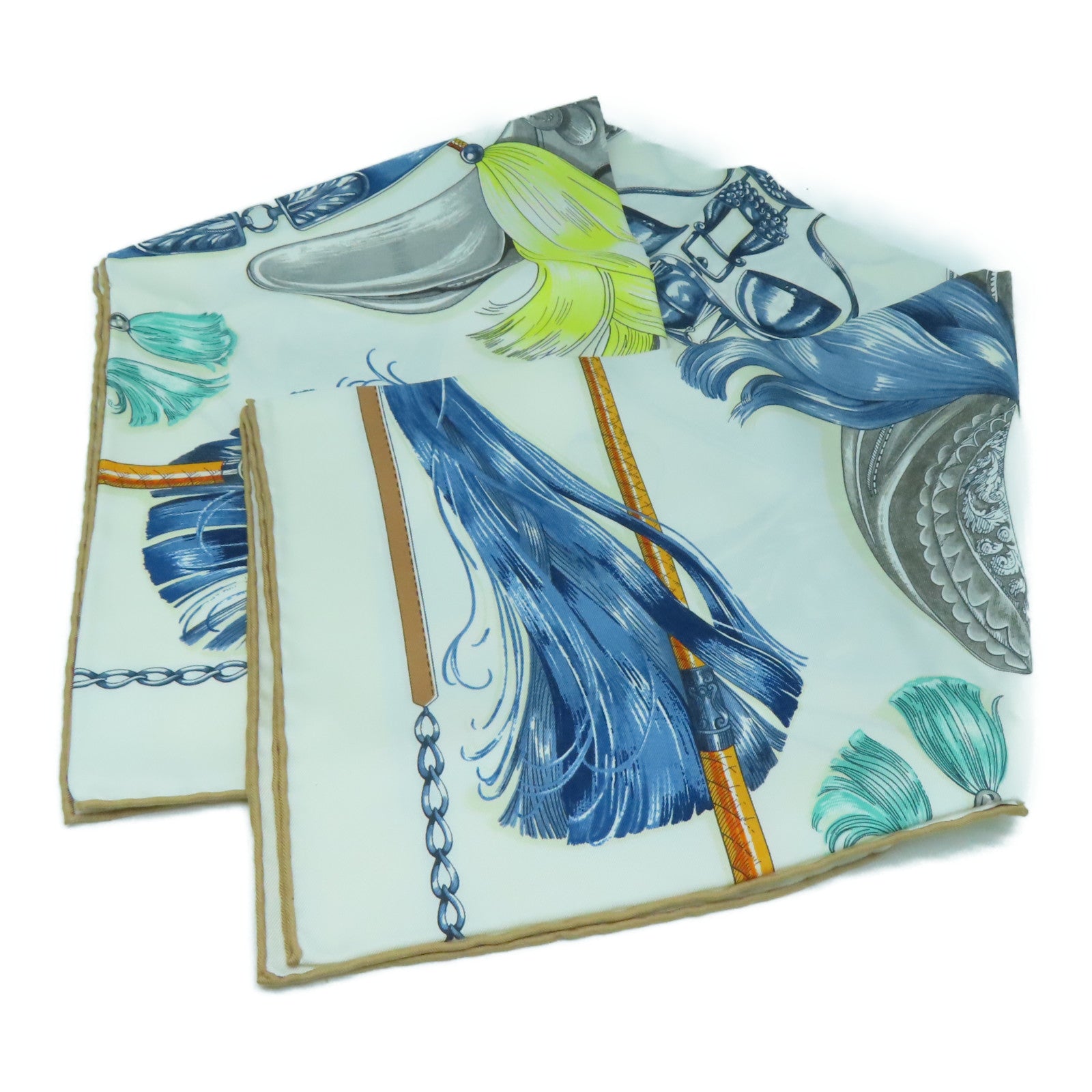 HERMES 丝质Scarf 90丝巾白色/蓝色/灰色