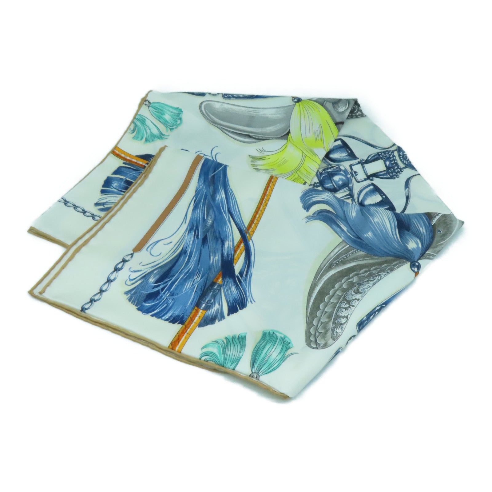 HERMES 丝质Scarf 90丝巾白色/蓝色/灰色