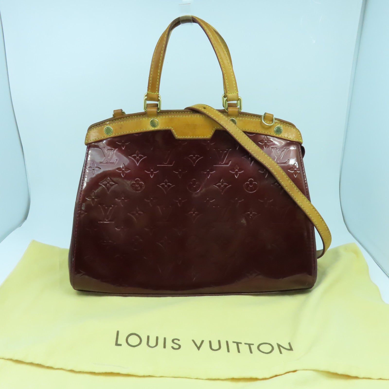 LOUIS VUITTON Monogram Vernis Brera MM金扣手挽肩背兩用袋酒紅色