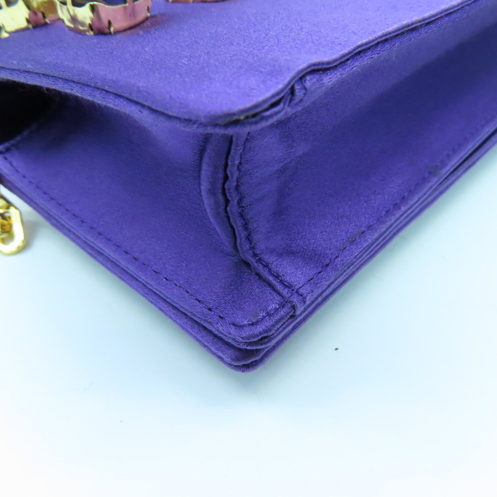 PRADA Clystal Embeillshed Satin Clutch金扣链带肩背袋紫色
