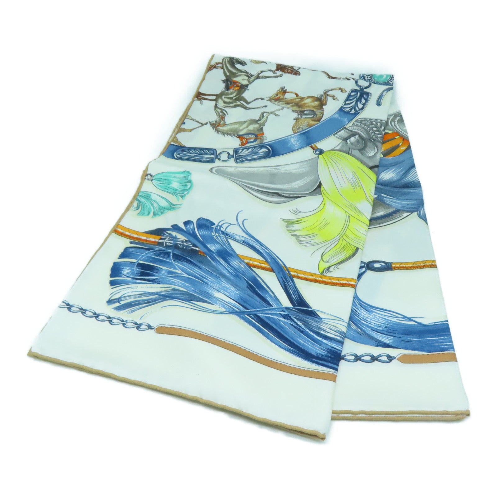 HERMES 丝质Scarf 90丝巾白色/蓝色/灰色