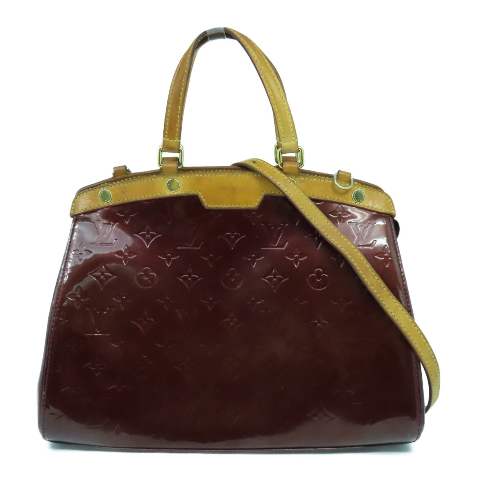 LOUIS VUITTON Monogram Vernis Brera MM金扣手挽肩背兩用袋酒紅色
