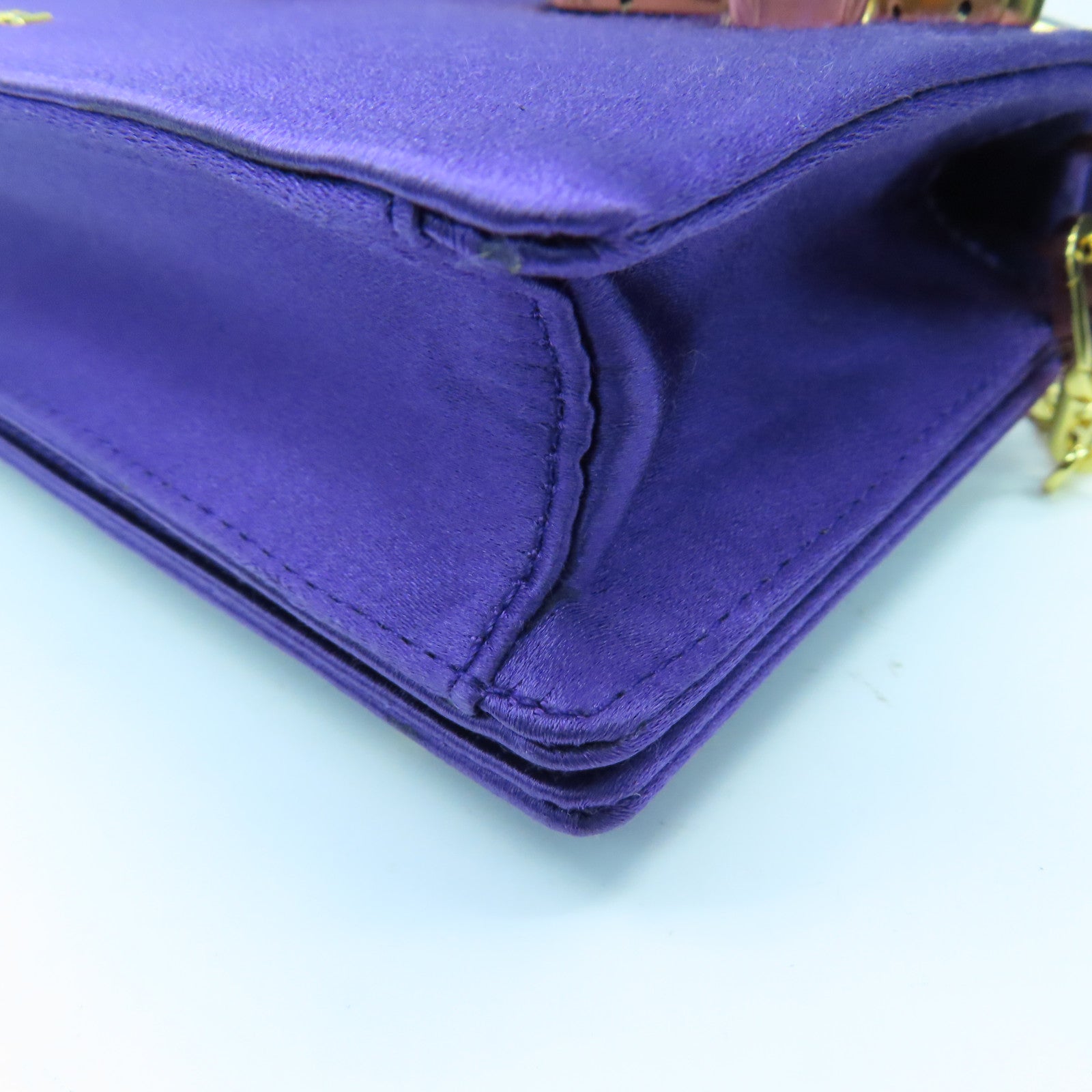 PRADA Clystal Embeillshed Satin Clutch金扣链带肩背袋紫色