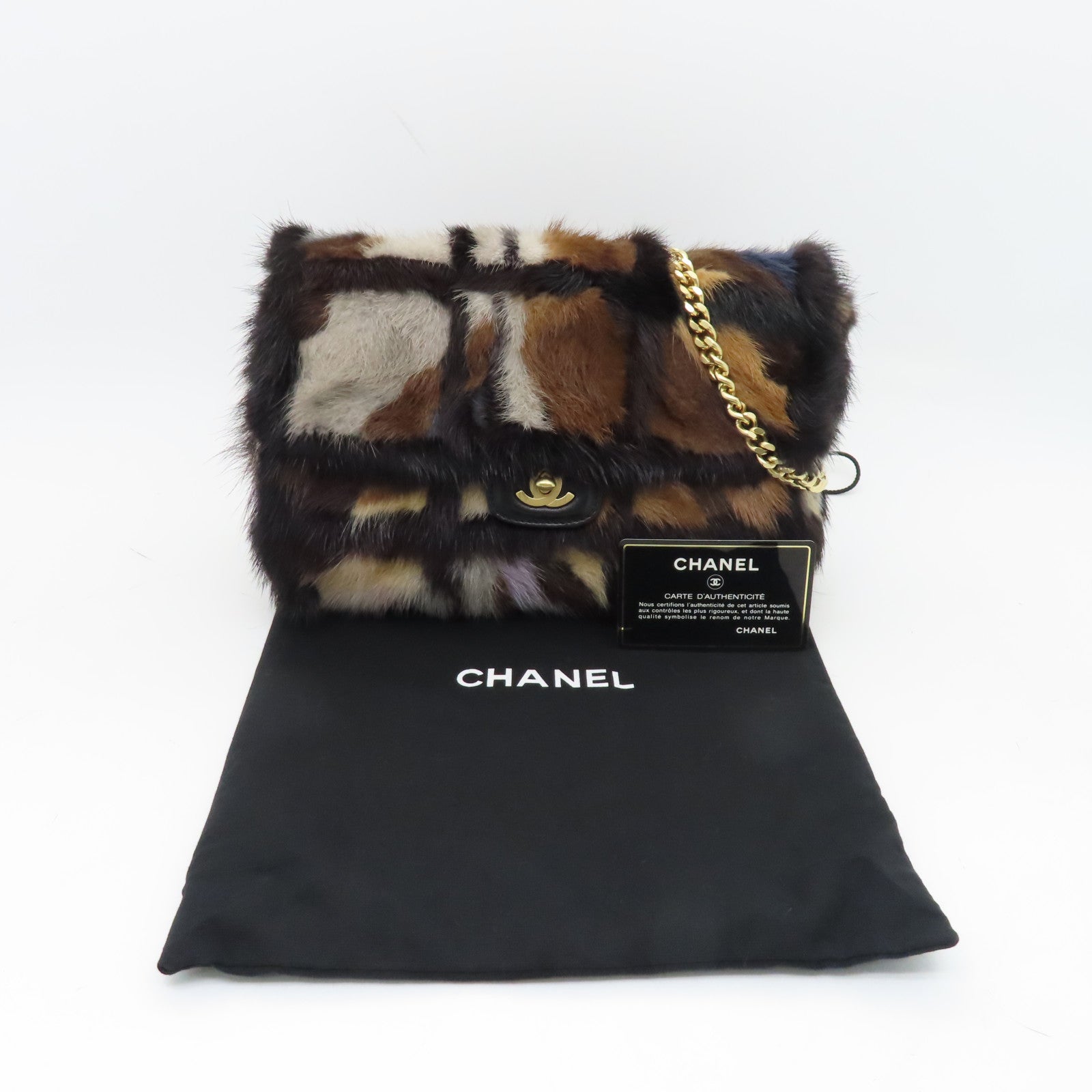 CHANEL 毛茸Chain Shoulder Bag金扣鏈帶肩背袋啡色