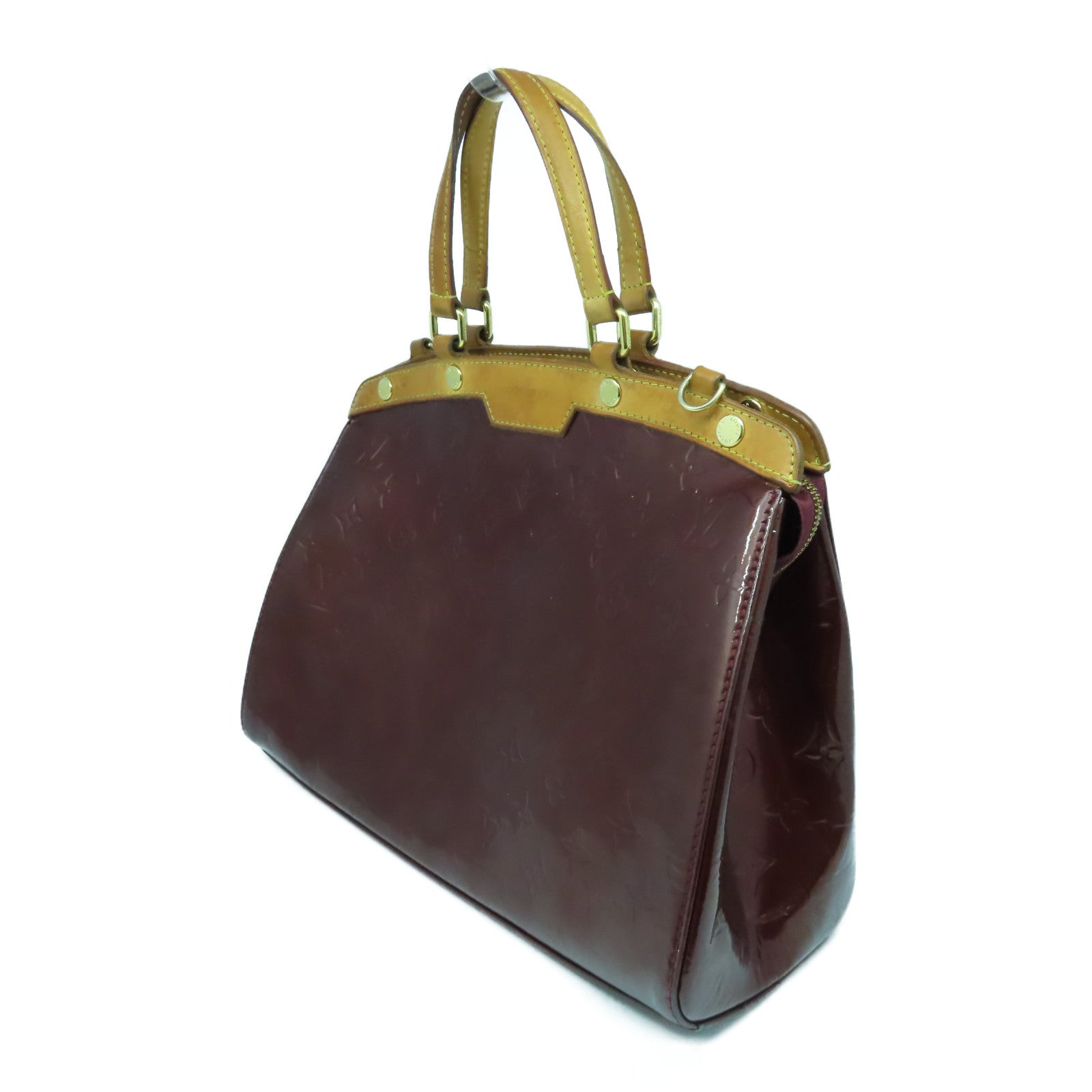 LOUIS VUITTON Monogram Vernis Brera MM金扣手挽肩背兩用袋酒紅色