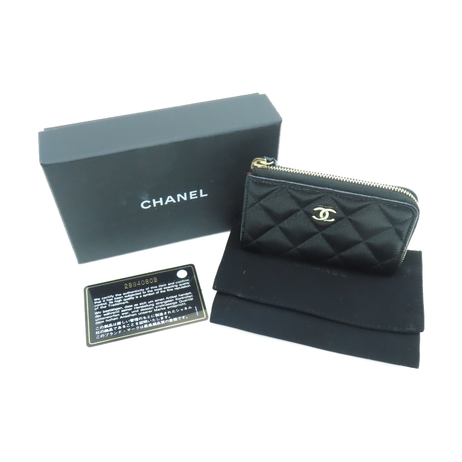 CHANEL 菱格Caviar皮革Card Case金扣卡片包黑色