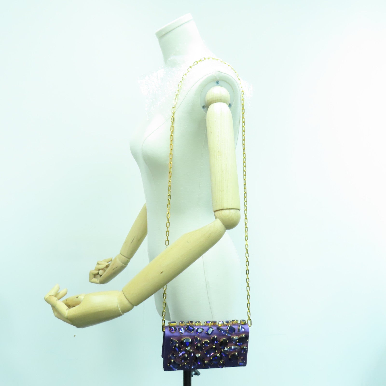 PRADA Clystal Embeillshed Satin Clutch金扣链带肩背袋紫色