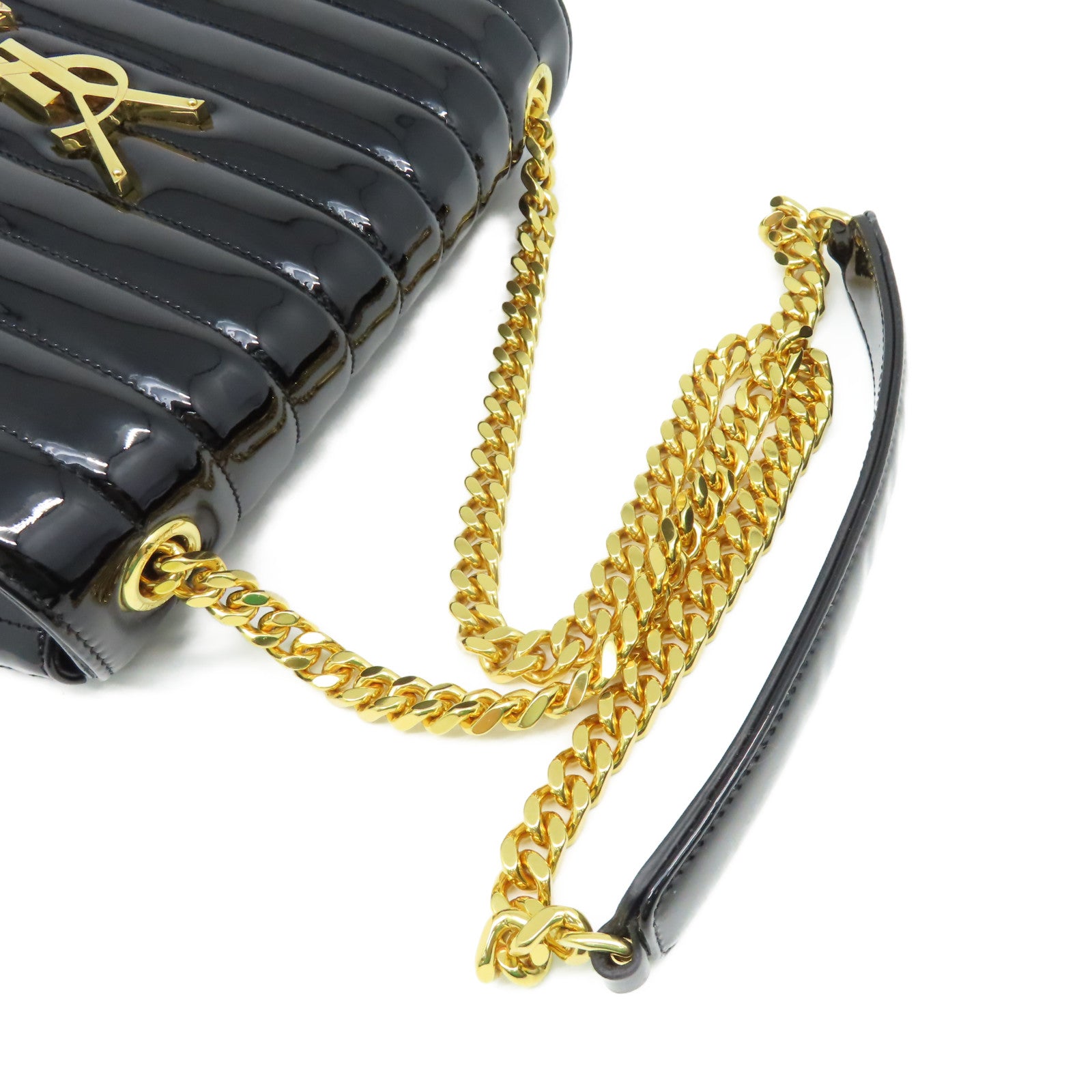 SAINT LAURENT 漆皮皮革Vicky Large Shoulder Bag金扣肩背袋黑色