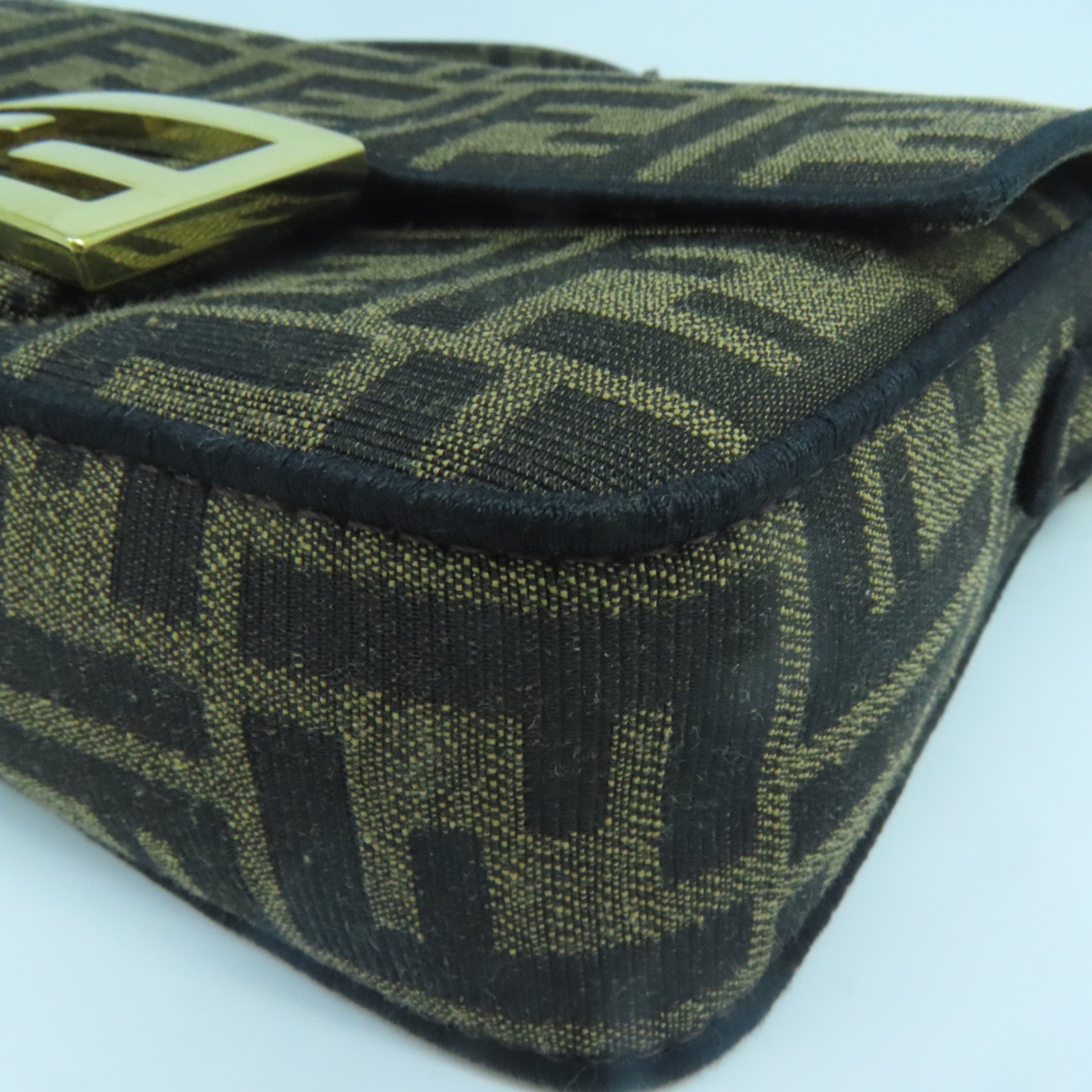 FENDI 帆布Chain Shoulder金扣鏈帶肩背袋棕色
