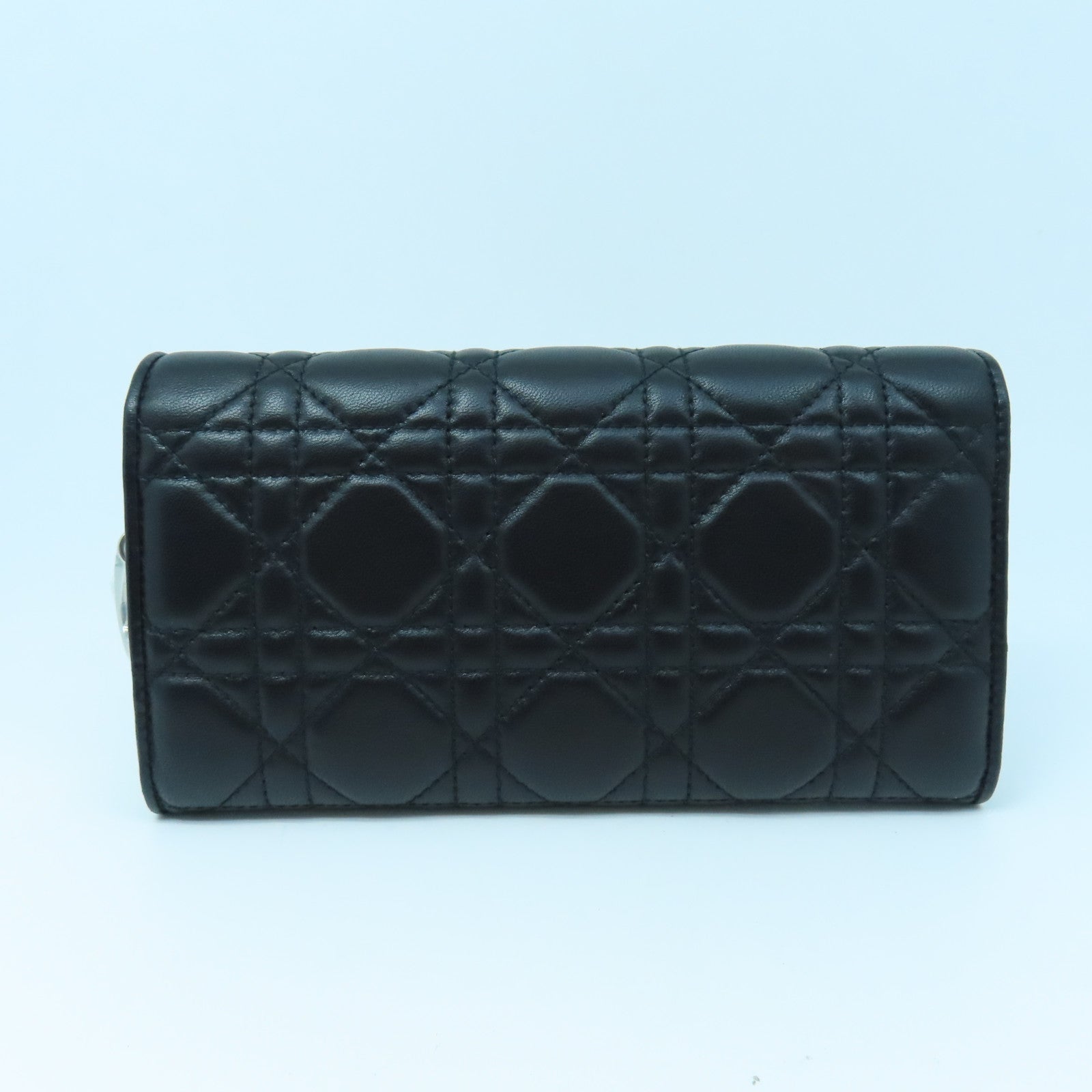 Dior Sheepskin Leather Wallet With Chain Silver Buckle Chain Shoulder Bag Black